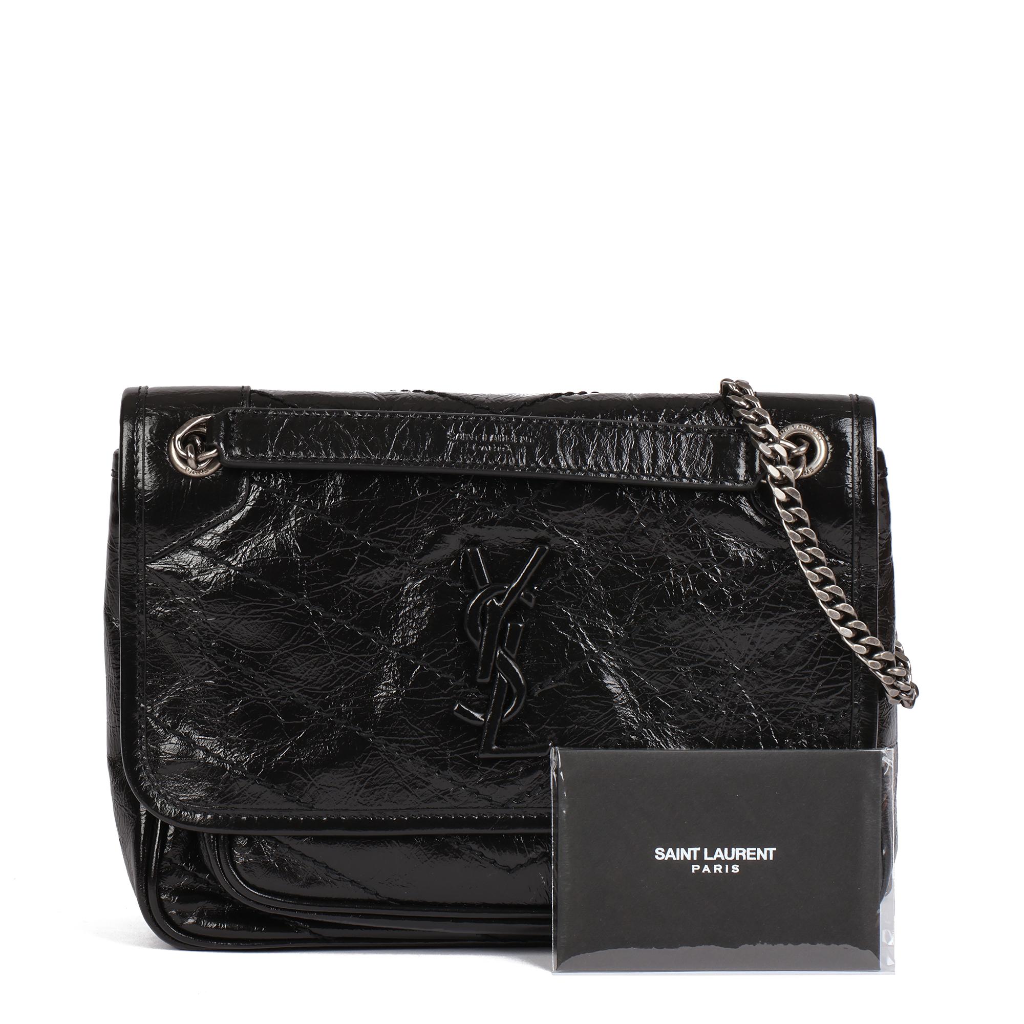 SAINT LAURENT Black Chevron Quilted Crinkled Calfskin Leather Baby Niki 5