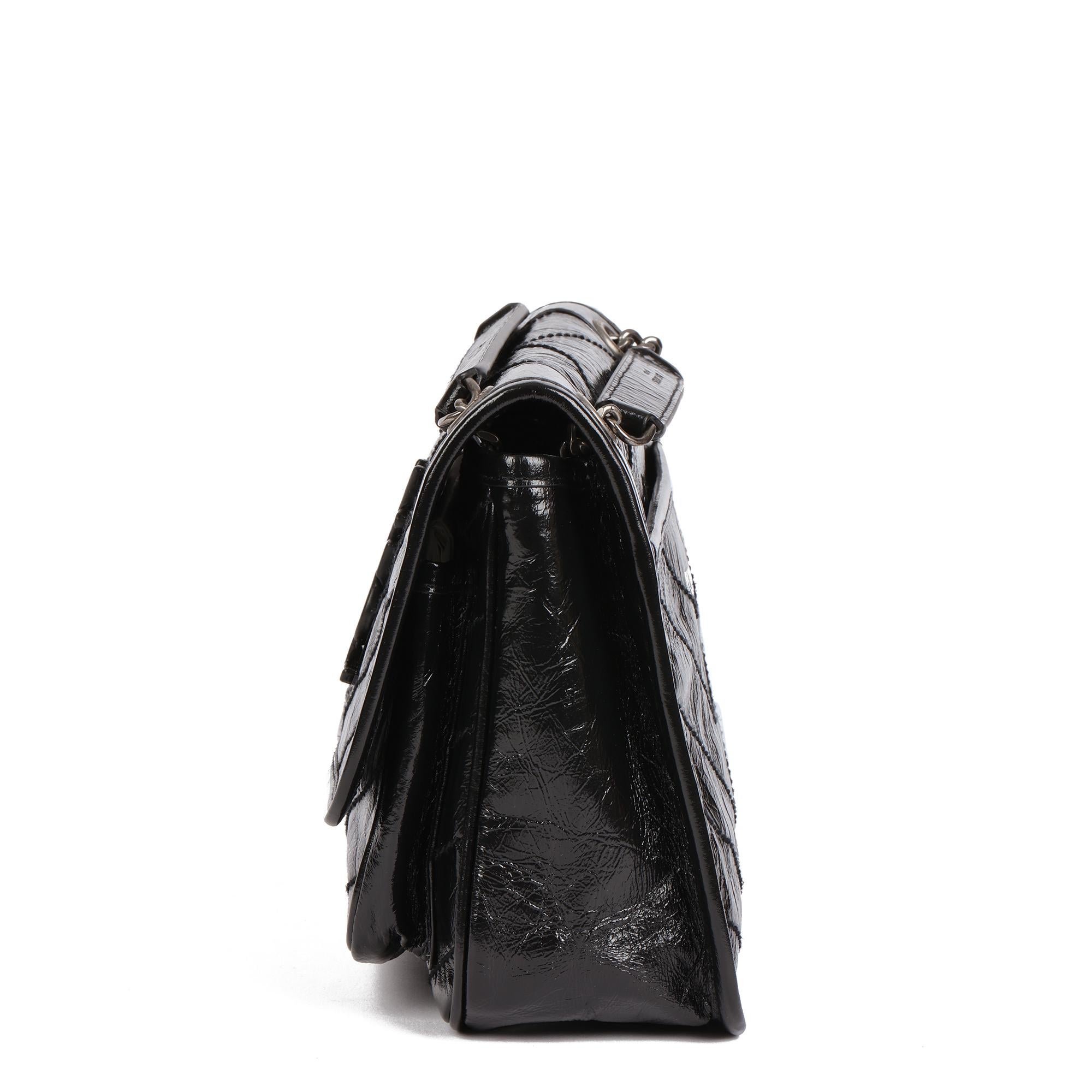 SAINT LAURENT Black Chevron Quilted Crinkled Calfskin Leather Baby Niki In Excellent Condition In Bishop's Stortford, Hertfordshire