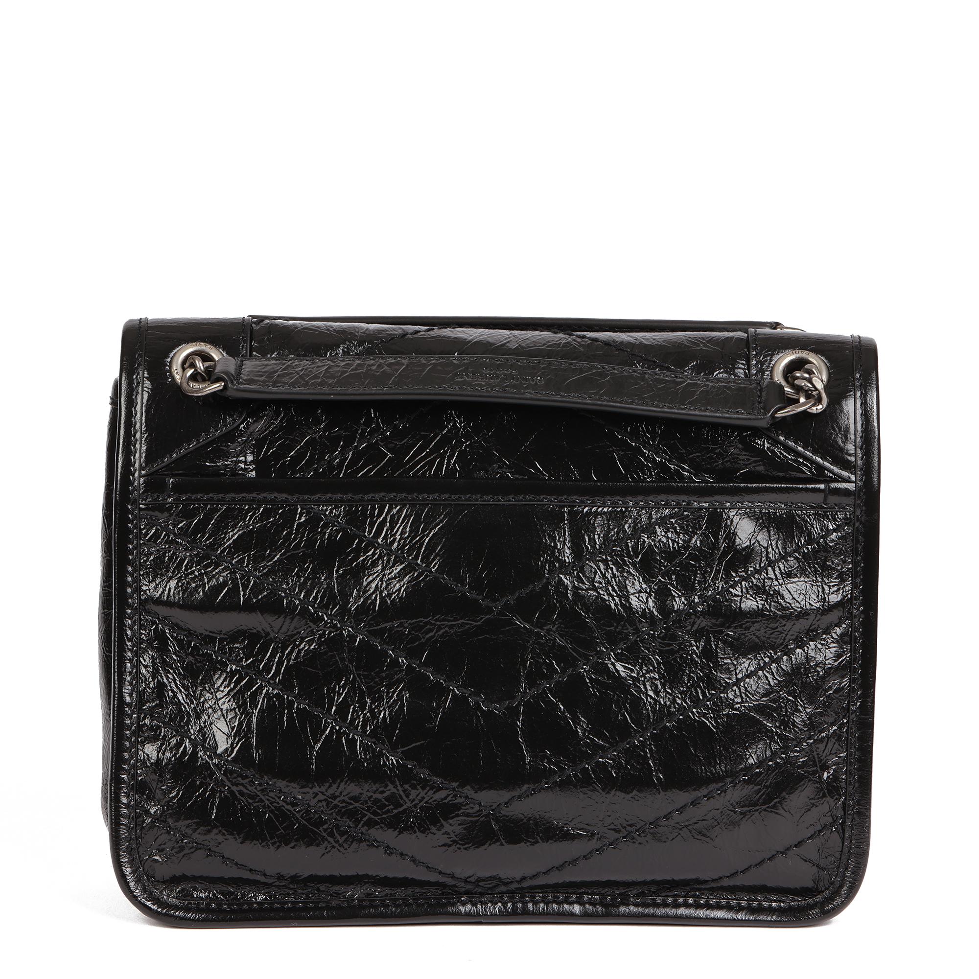 Women's SAINT LAURENT Black Chevron Quilted Crinkled Calfskin Leather Baby Niki