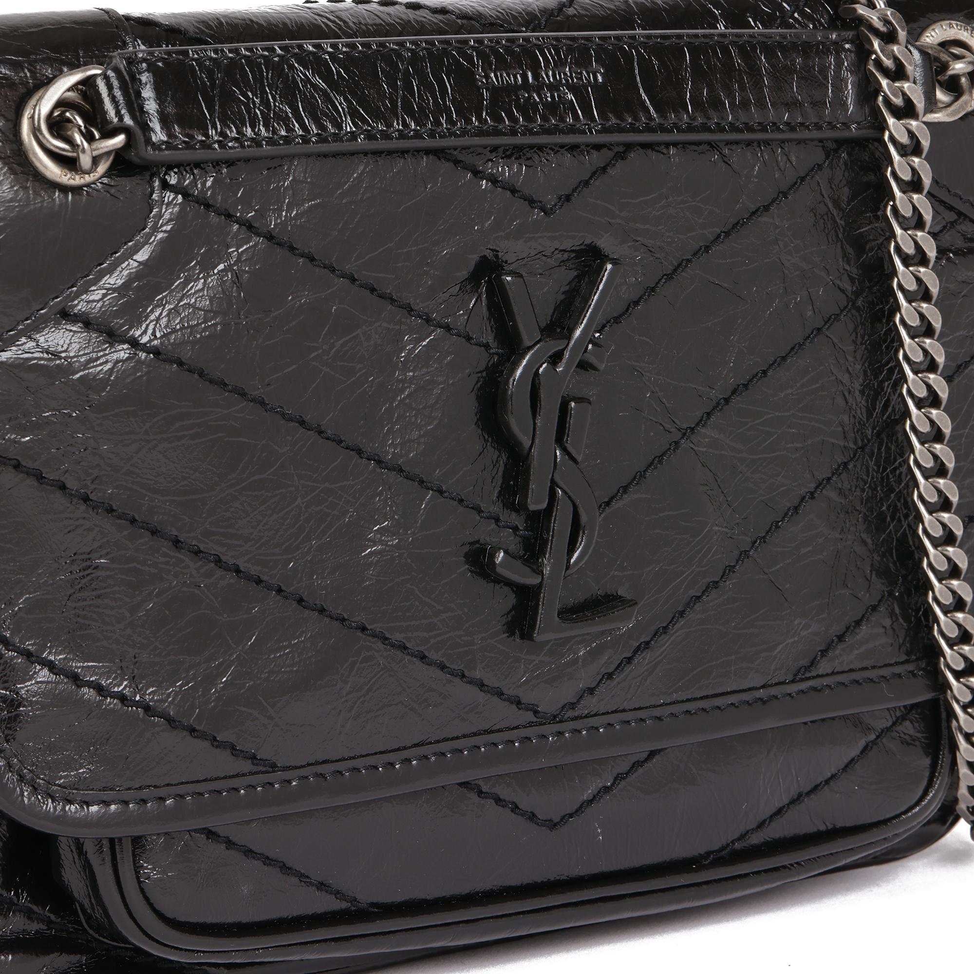 SAINT LAURENT Black Chevron Quilted Crinkled Calfskin Leather Baby Niki 2