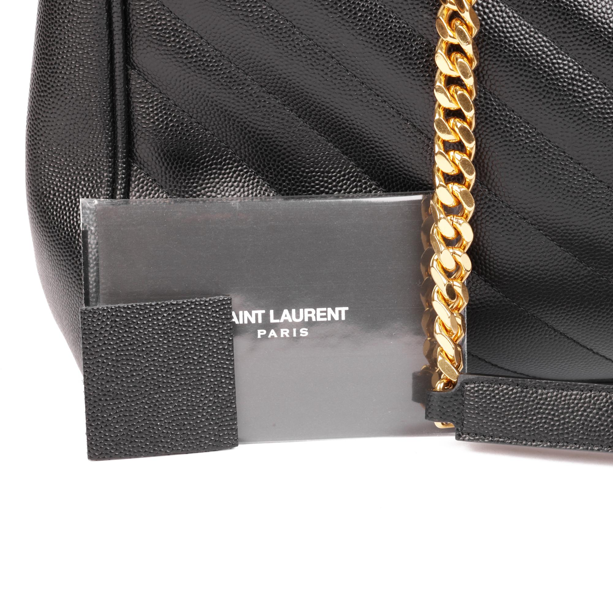 SAINT LAURENT  Black Chevron Quilted Grained Calfskin Leather Shopping Bag 5