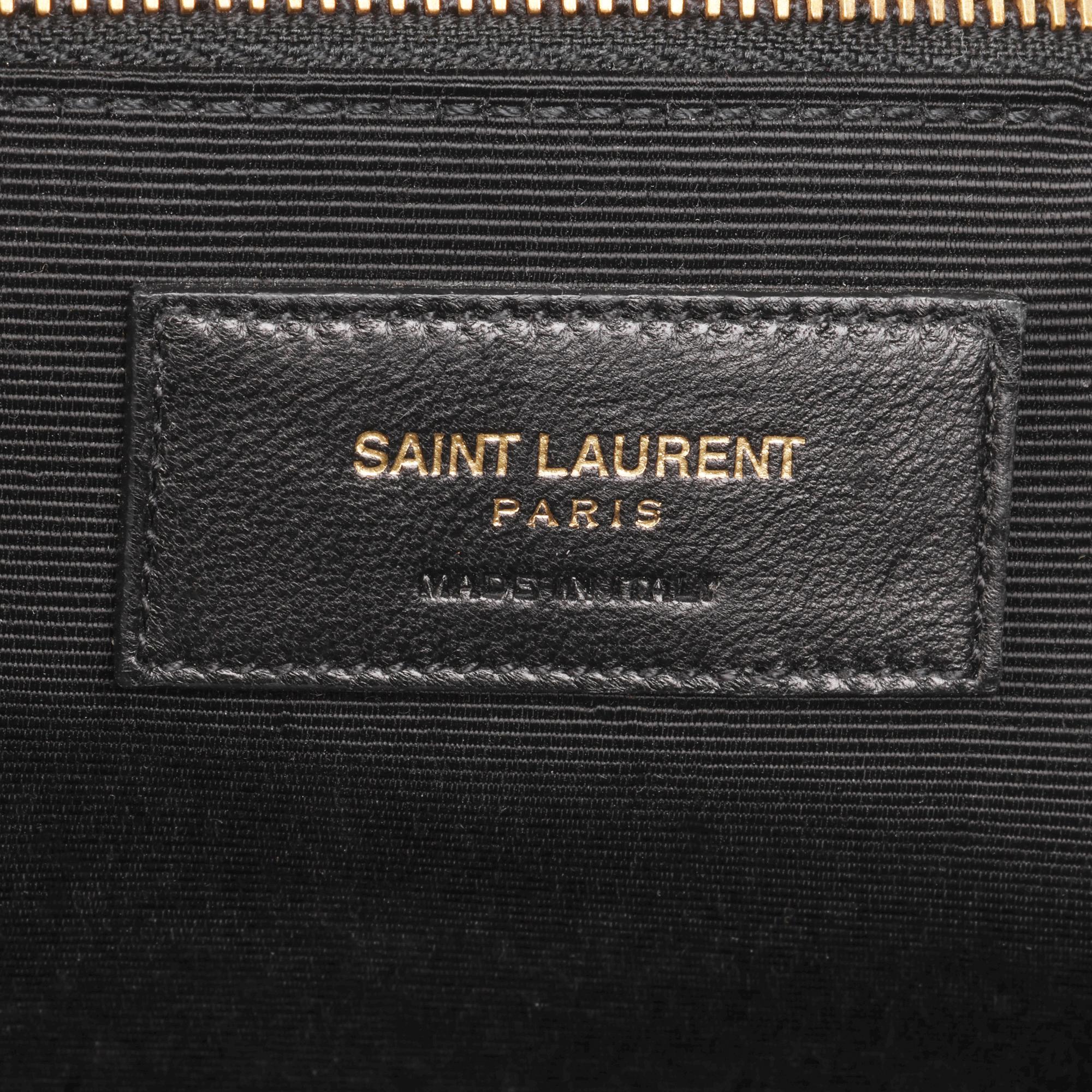 SAINT LAURENT  Black Chevron Quilted Grained Calfskin Leather Shopping Bag 2