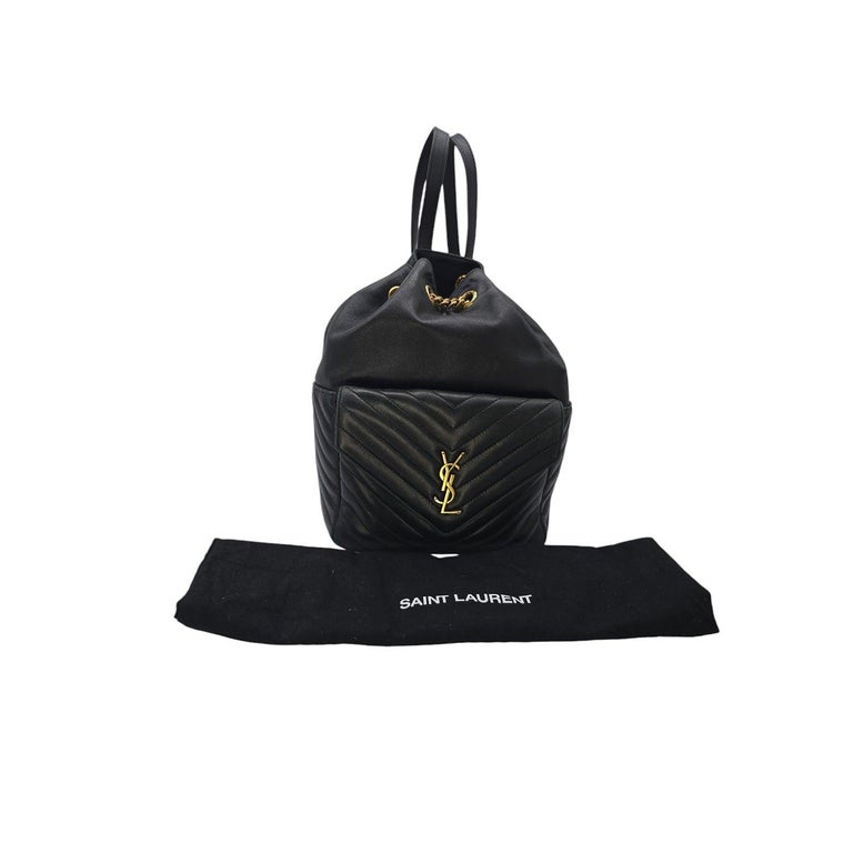 Saint Laurent Black Chevron Quilted Lambskin Joe Drawstring  display picture 1