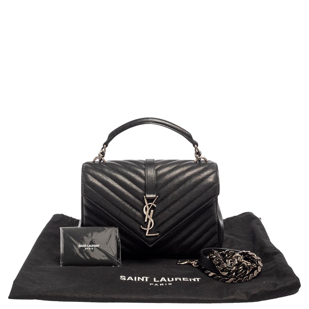 Saint Laurent Schwarz Chevron gesteppt Leder Medium College Top Handle Tasche 6