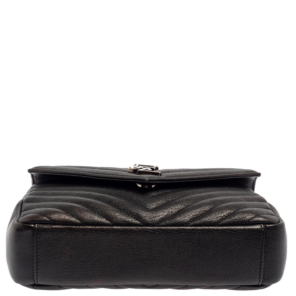 Saint Laurent Schwarz Chevron gesteppt Leder Medium College Top Handle Tasche 7