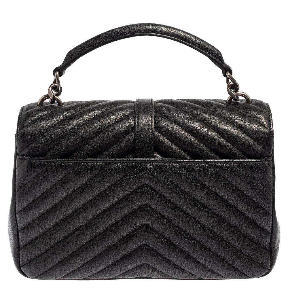 Saint Laurent Schwarz Chevron gesteppt Leder Medium College Top Handle Tasche Damen