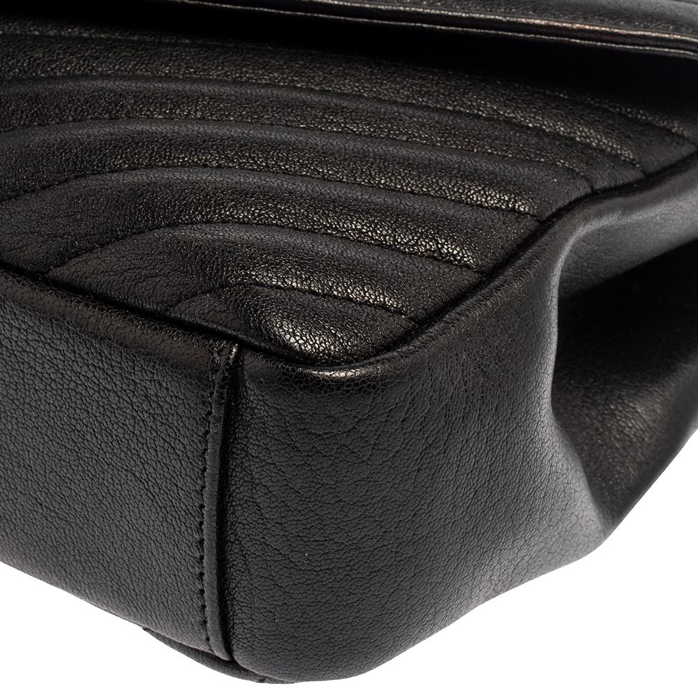 Saint Laurent Schwarz Chevron gesteppt Leder Medium College Top Handle Tasche 1