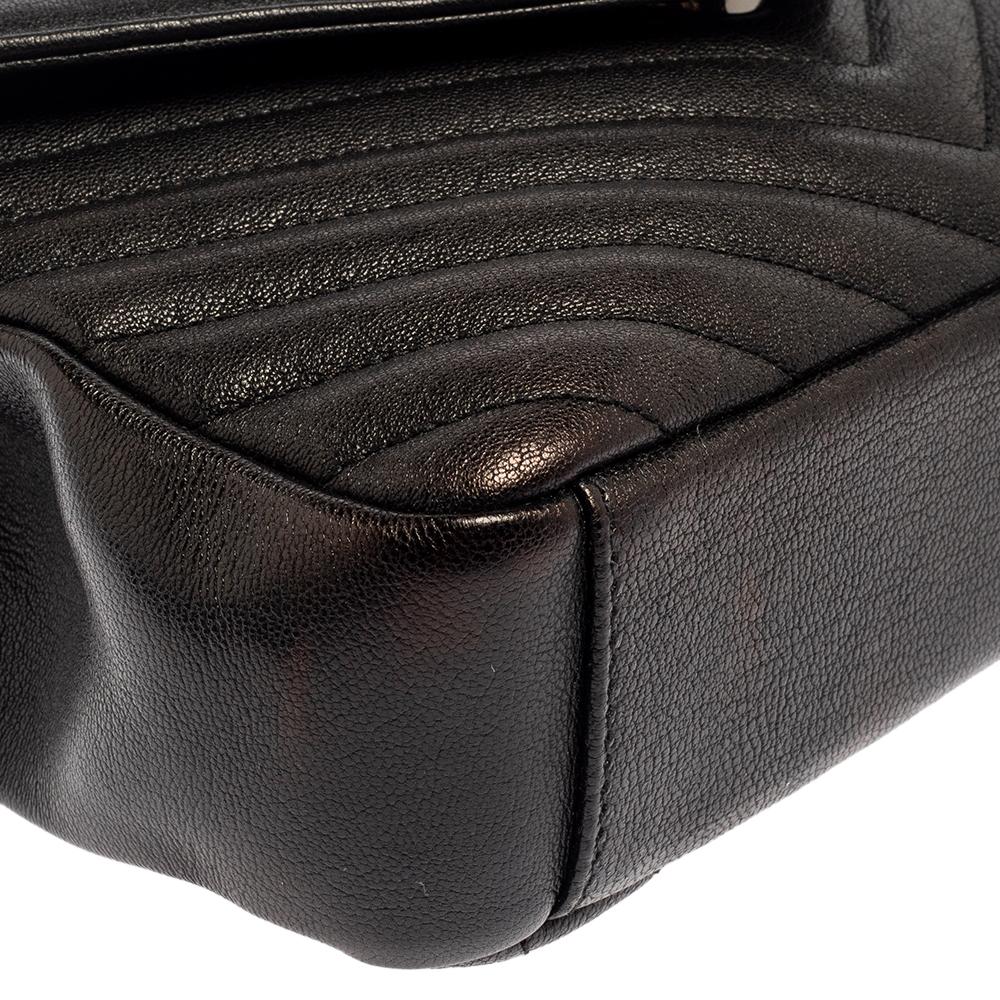 Saint Laurent Schwarz Chevron gesteppt Leder Medium College Top Handle Tasche 3
