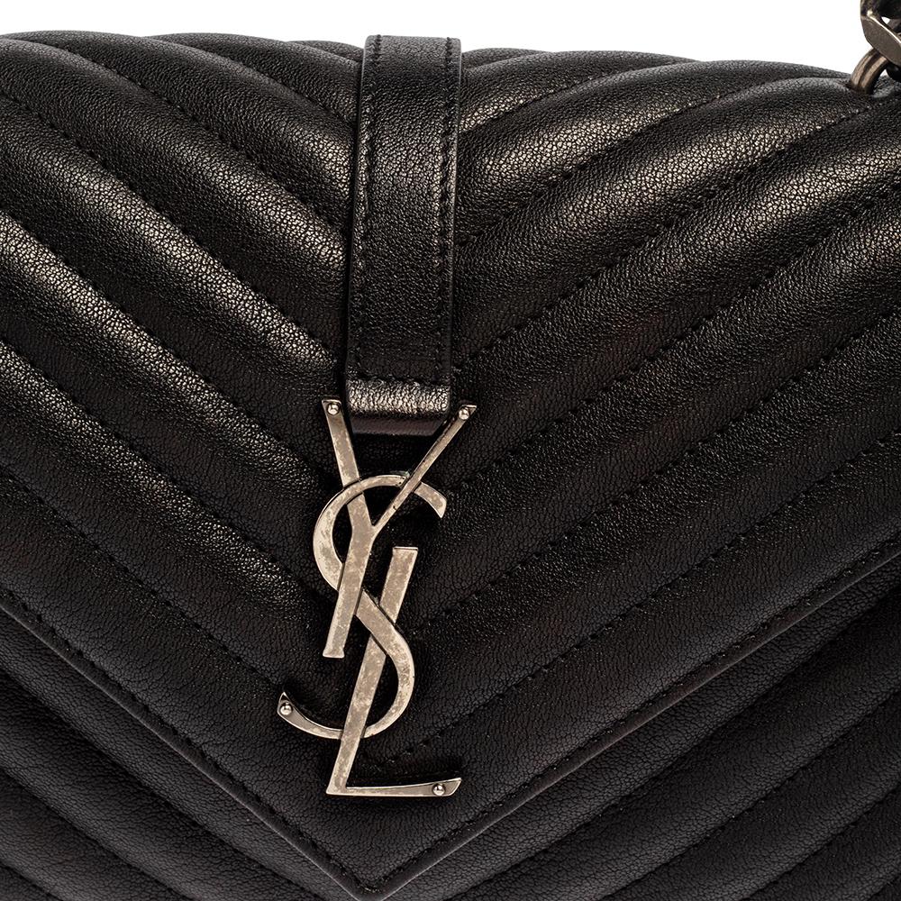 Saint Laurent Schwarz Chevron gesteppt Leder Medium College Top Handle Tasche 5