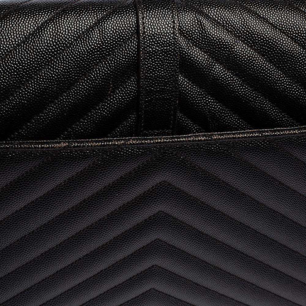 Saint Laurent Black Chevron Quilted Leather Monogram Envelope Shoulder Bag 4