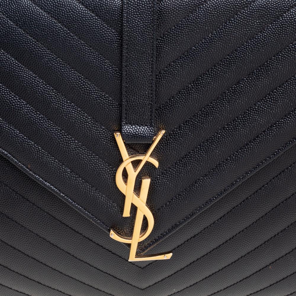 Saint Laurent Black Chevron Quilted Leather Monogram Envelope Shoulder Bag 7