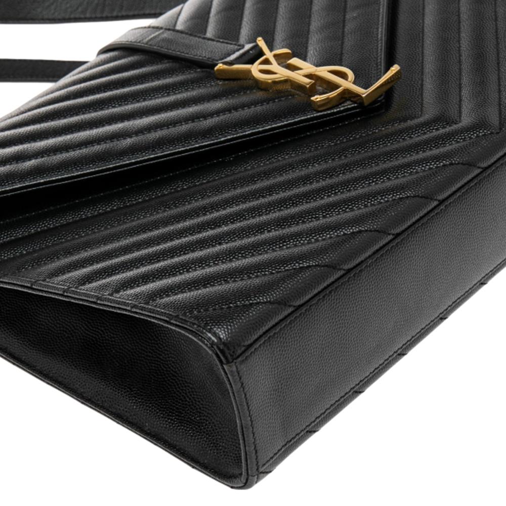 Saint Laurent Black Chevron Quilted Leather Monogram Envelope Shoulder Bag In Good Condition In Dubai, Al Qouz 2