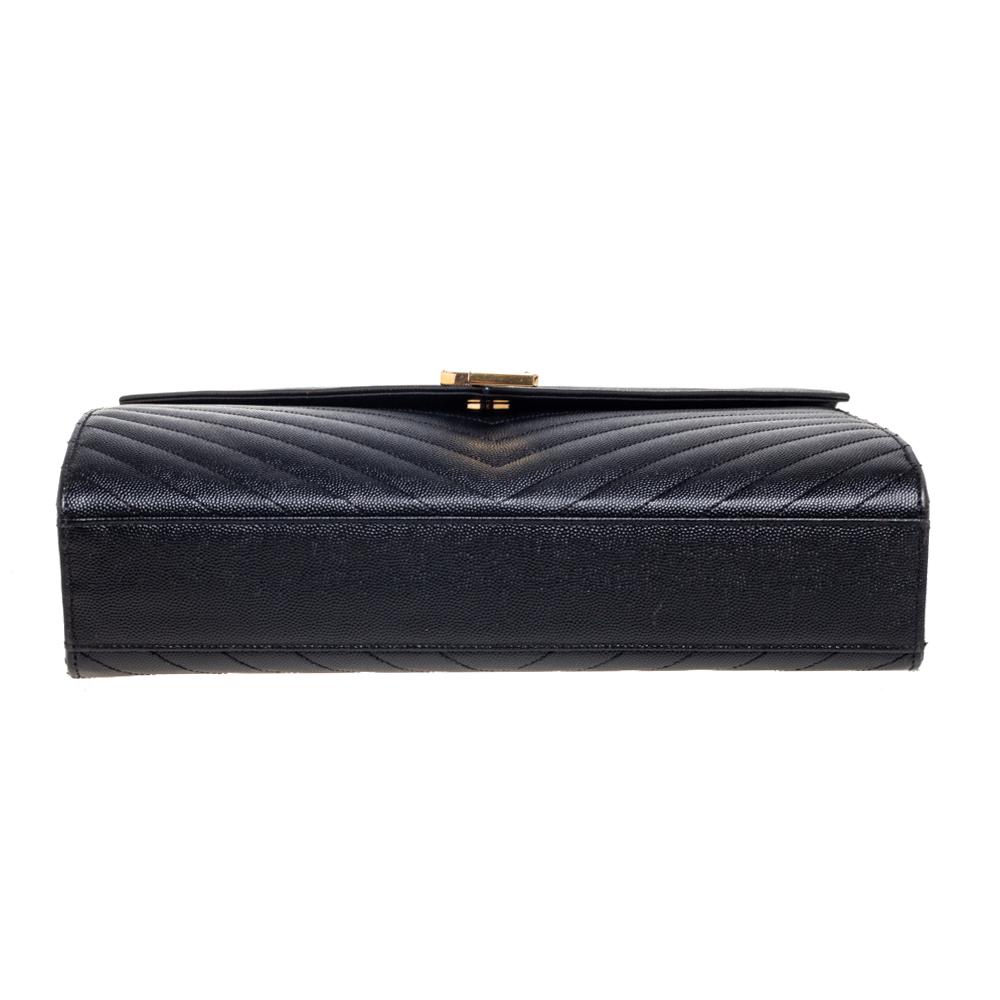 Women's Saint Laurent Black Chevron Quilted Leather Monogram Envelope Shoulder Bag