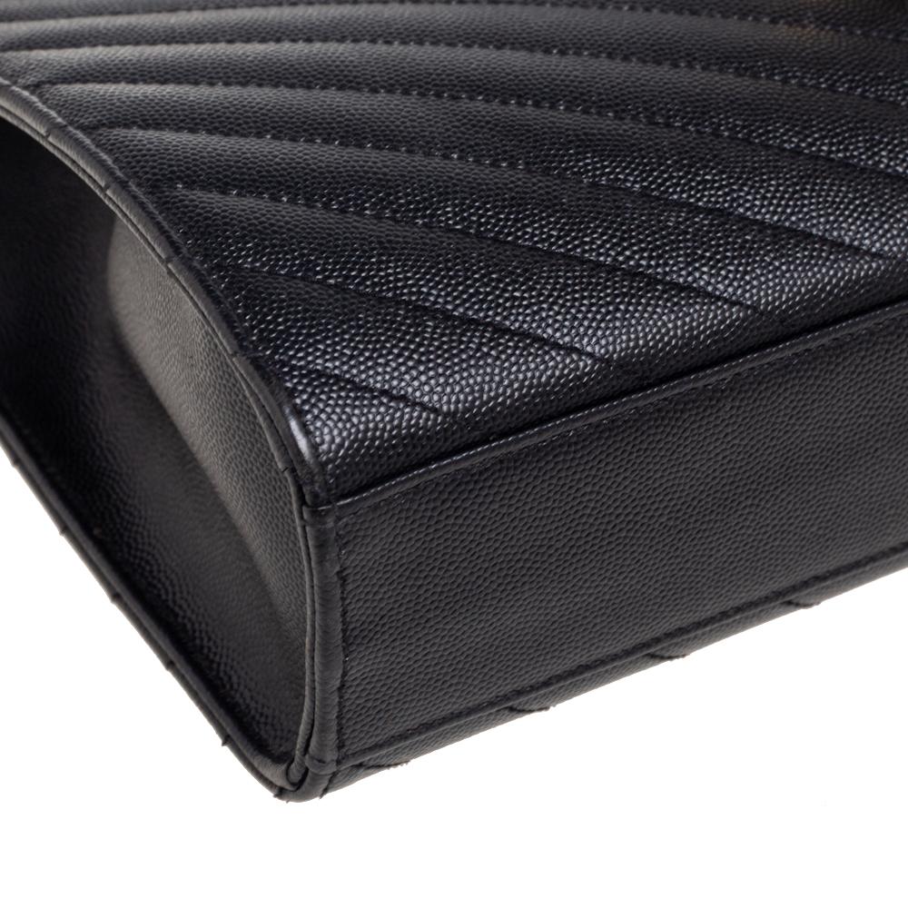Saint Laurent Black Chevron Quilted Leather Monogram Envelope Shoulder Bag 2