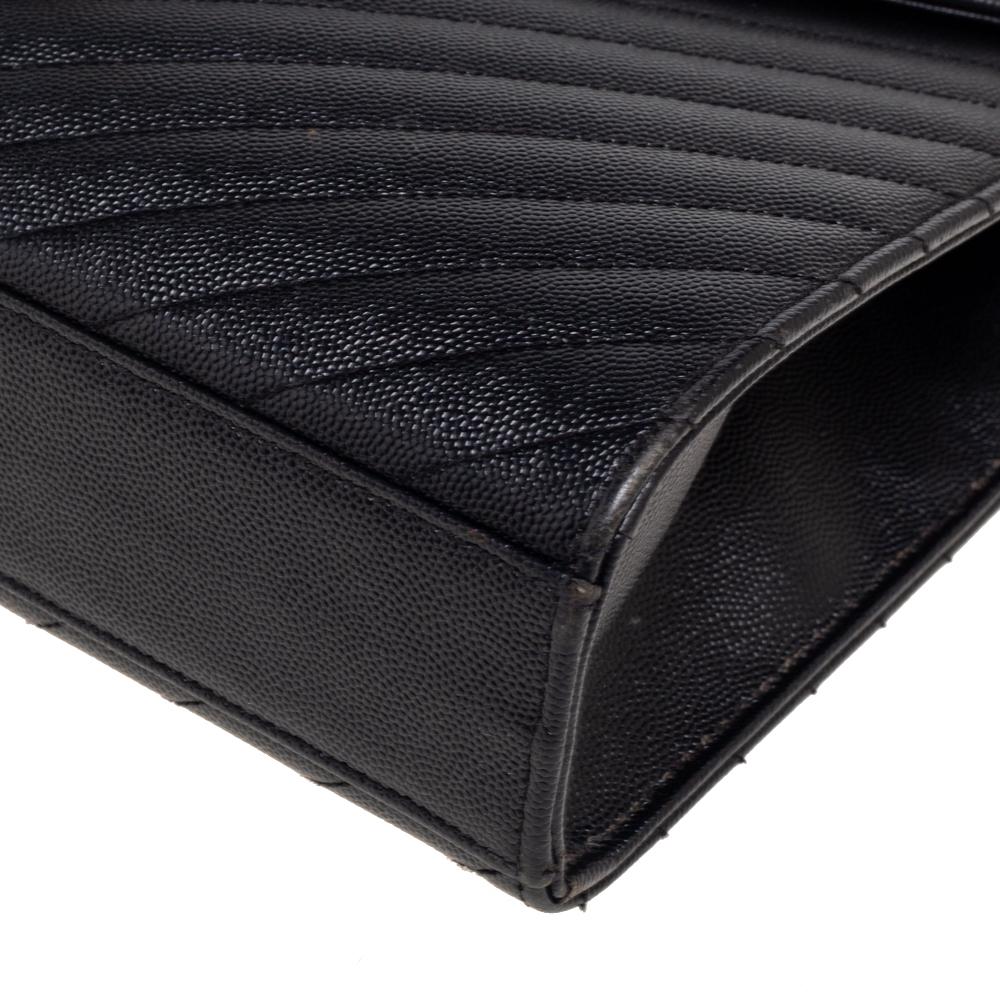 Saint Laurent Black Chevron Quilted Leather Monogram Envelope Shoulder Bag 3