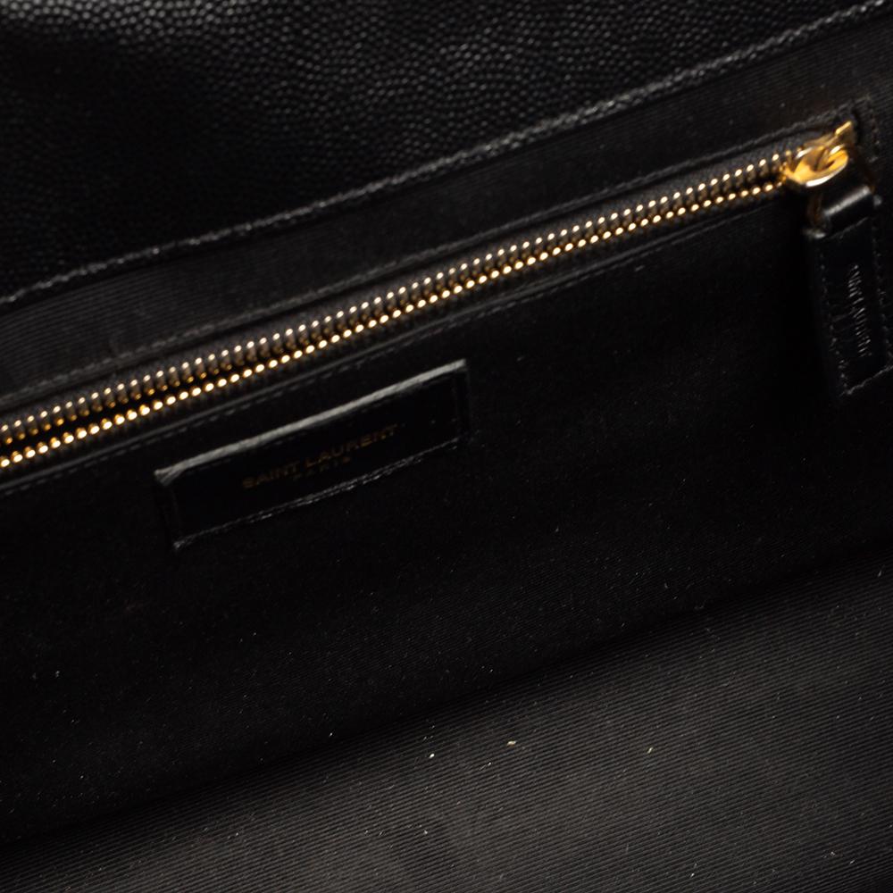Saint Laurent Black Chevron Quilted Leather Monogram Envelope Shoulder Bag 2