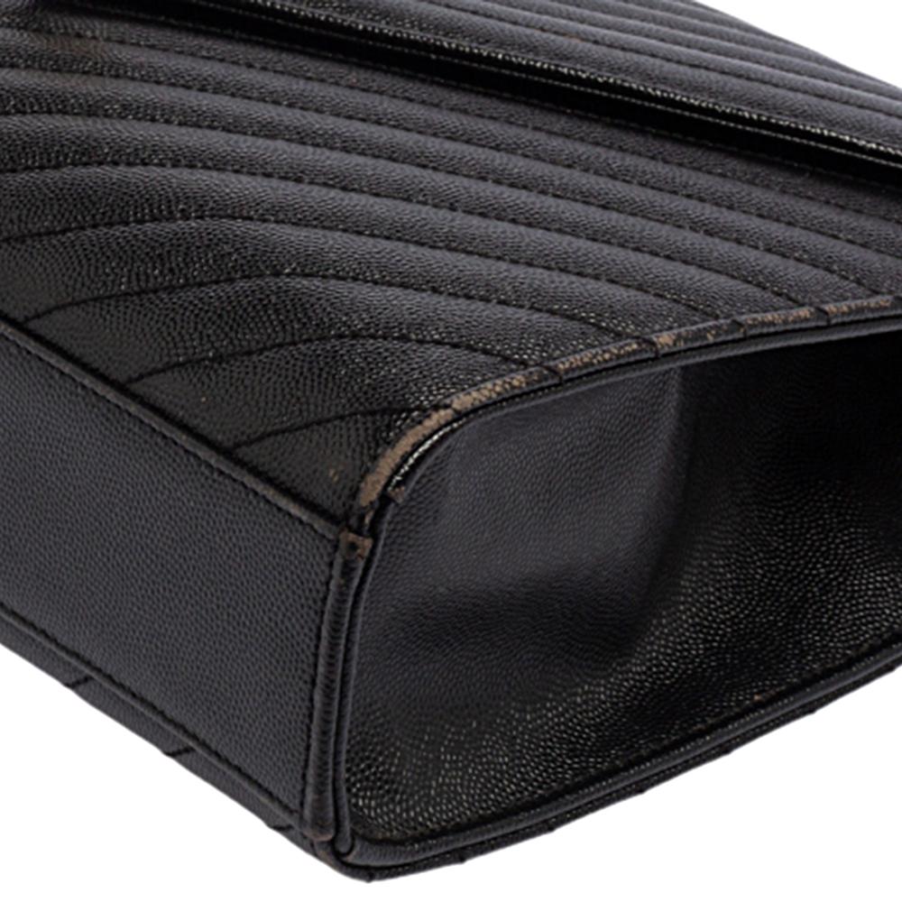 Saint Laurent Black Chevron Quilted Leather Monogram Envelope Shoulder Bag 3