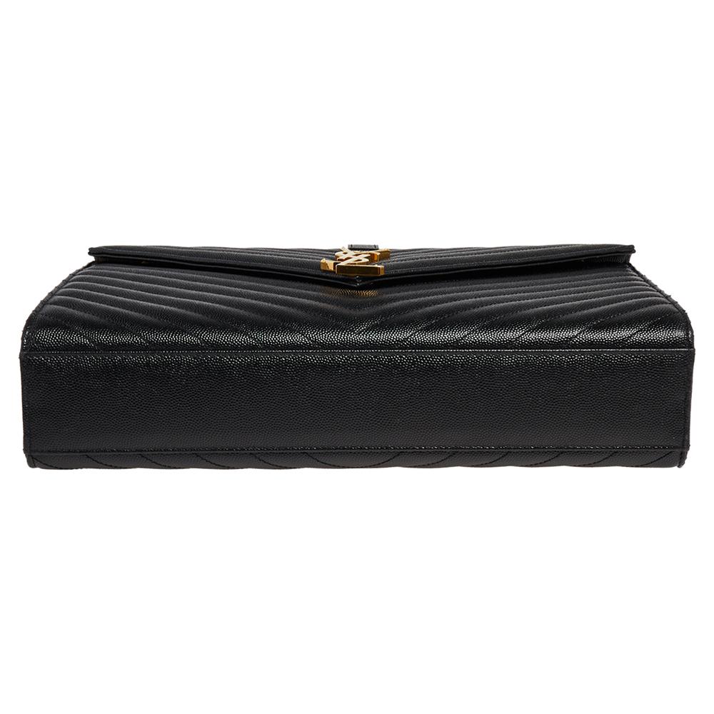 Saint Laurent Black Chevron Quilted Leather Monogram Envelope Shoulder Bag 3