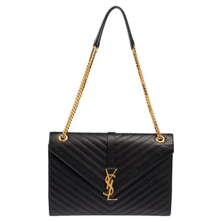 Saint Laurent Black Chevron Quilted Leather Monogram Envelope Shoulder Bag  at 1stDibs