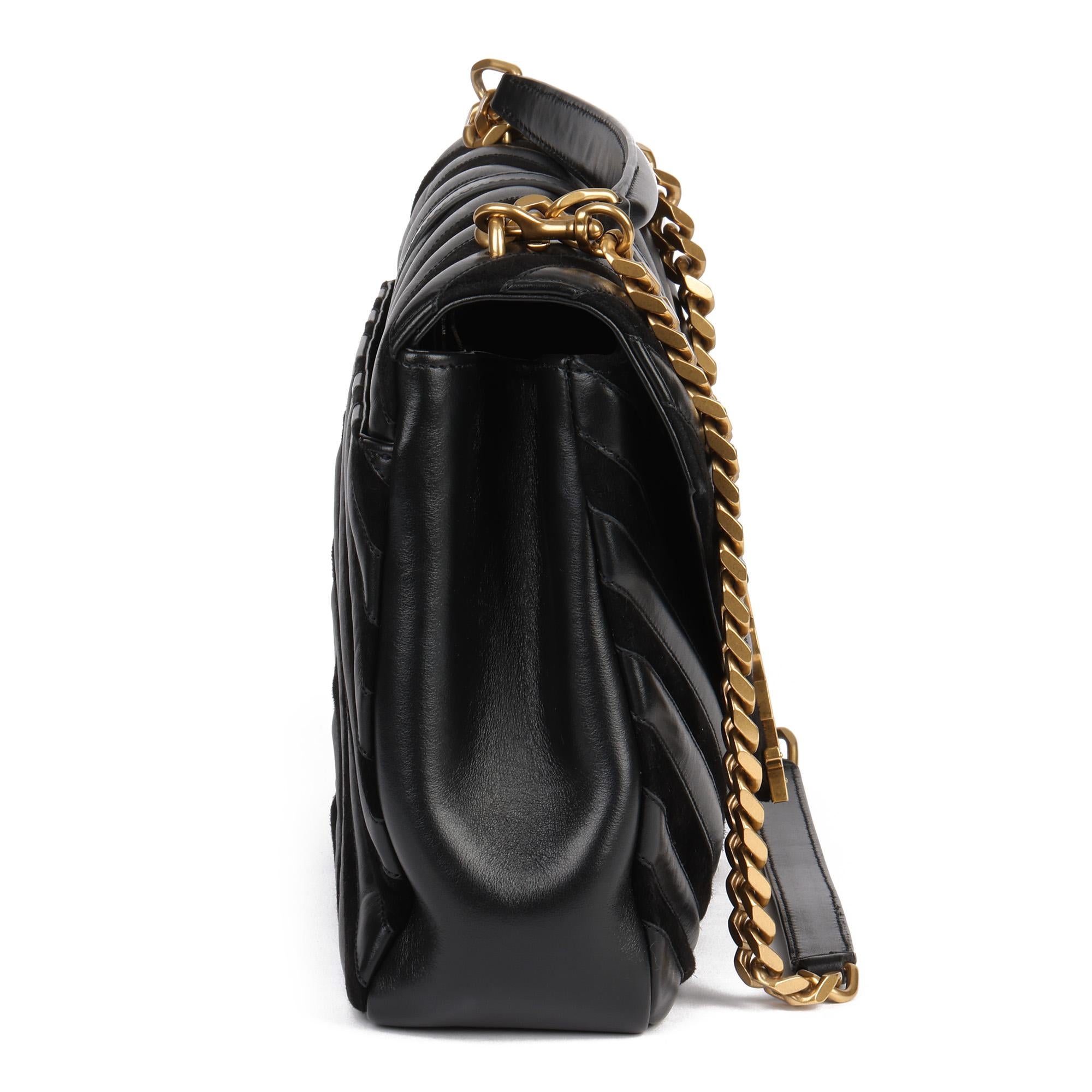black chevron leather large shoulder bag