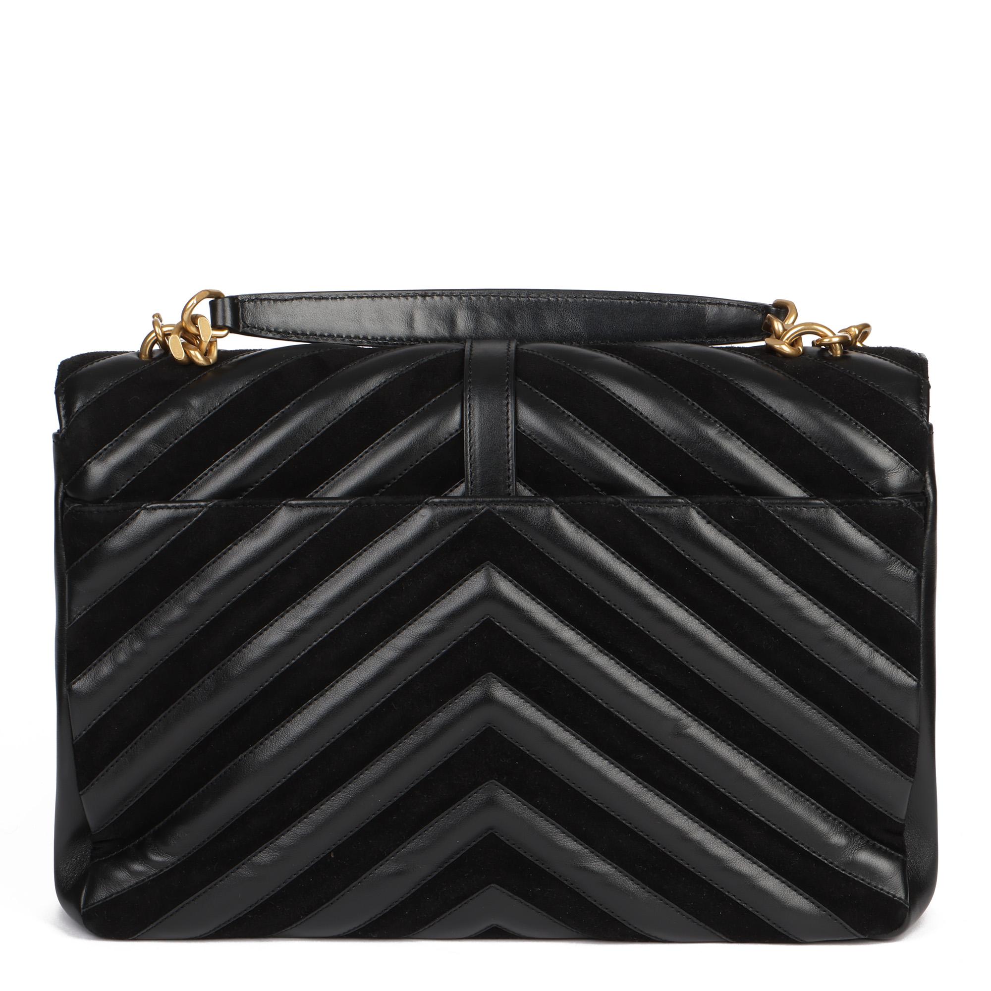 Women's Saint Laurent Black Chevron Suede & Calfskin Leather Large College