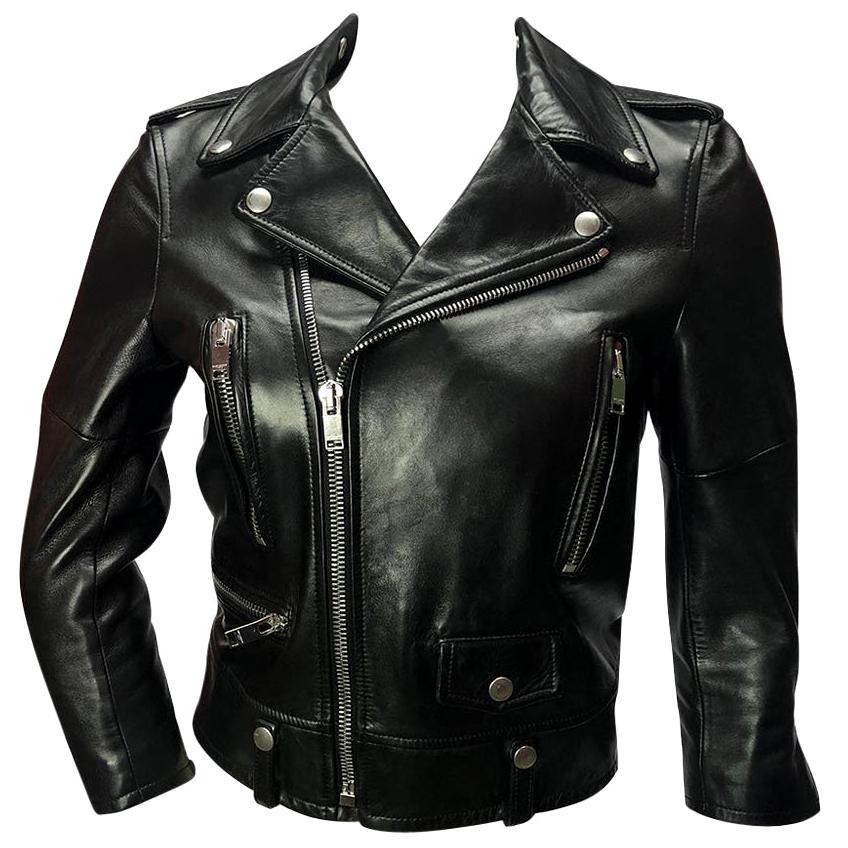Saint Laurent Black Classic Leather Moto Jacket Size XS/S