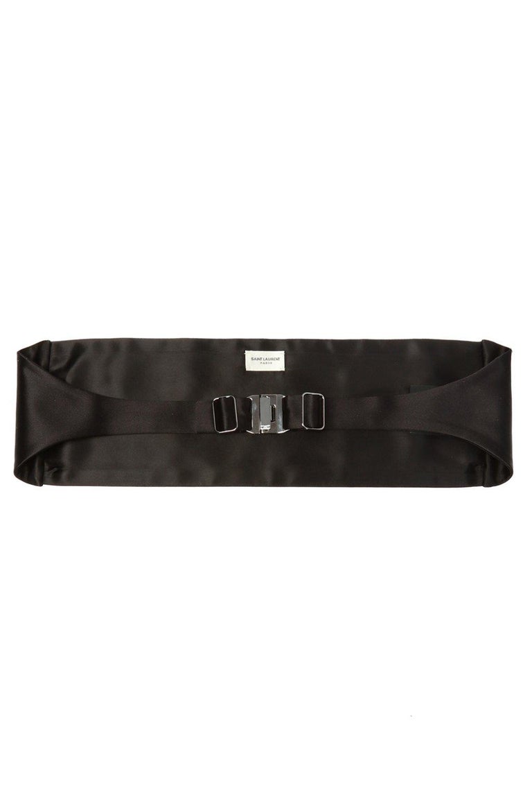 Saint Laurent Black Classic Tuxedo Silk Satin Pleated Cummerbund Belt Size Small For Sale at 1stDibs