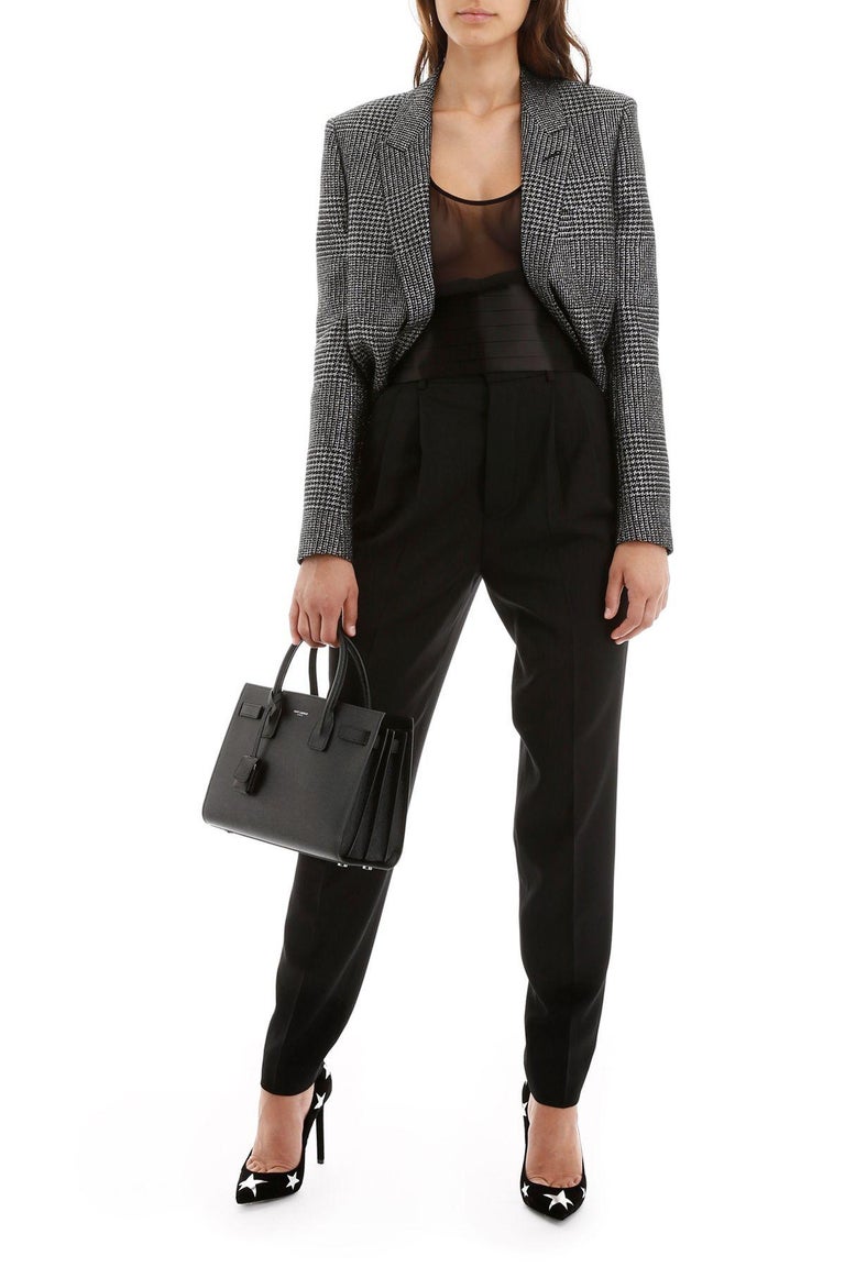 Saint Laurent Black Classic Tuxedo Silk Satin Pleated  display picture 2