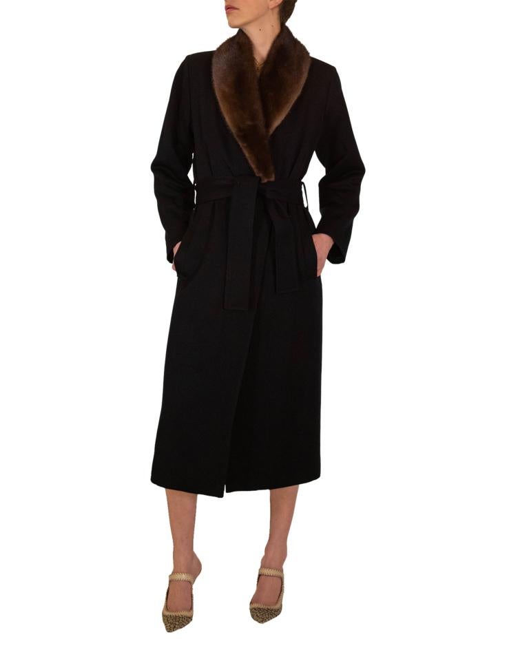 Saint Laurent Black Coat with Brown Fur Trim 1