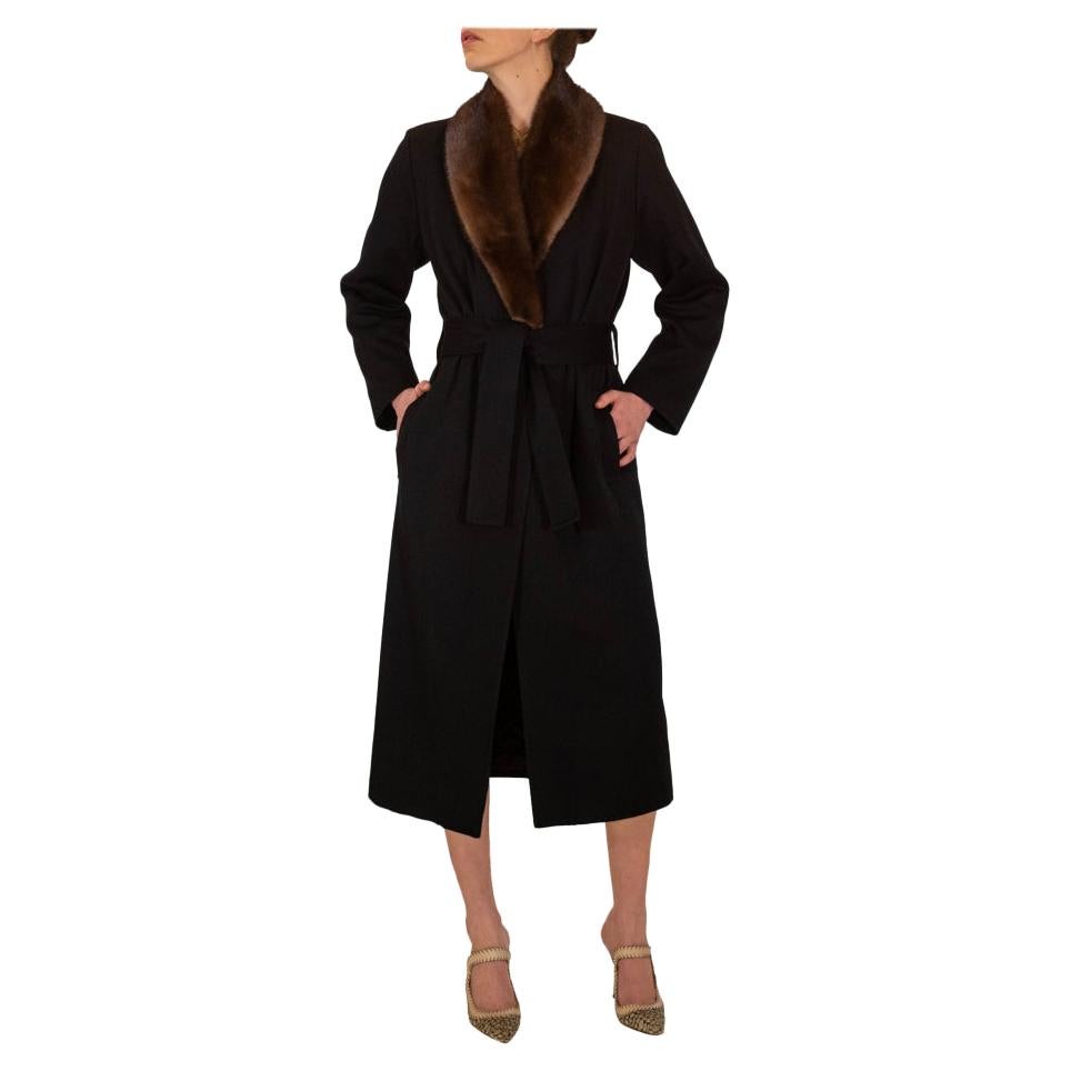 Saint Laurent Black Coat with Brown Fur Trim