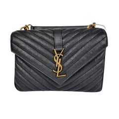 Saint Laurent Black College Quilted Satchel Bag Small