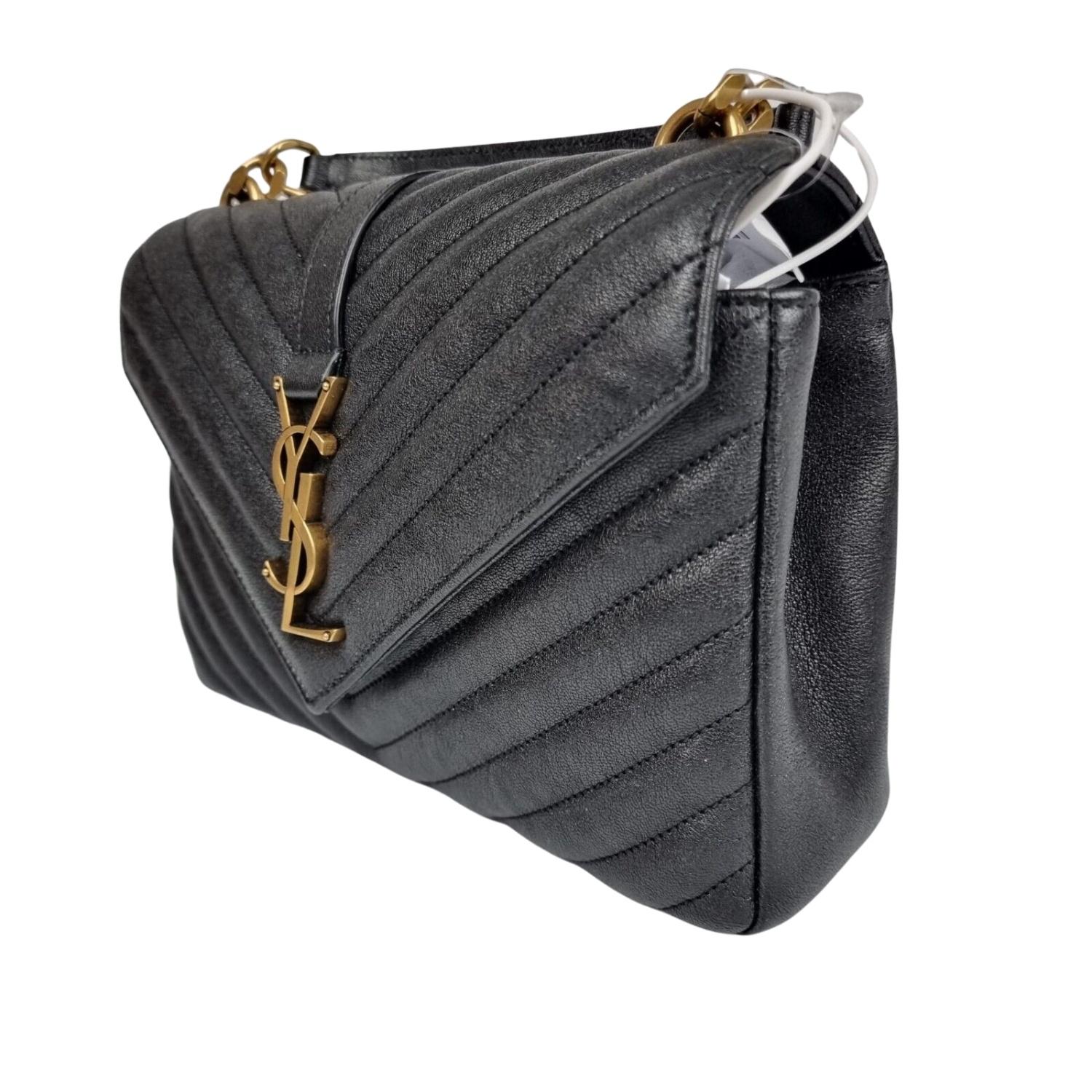 Saint Laurent Black College Quilted Satchel Bag Small In Good Condition For Sale In Montreal, Quebec