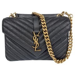 Saint Laurent Black College Quilted Satchel Bag Small