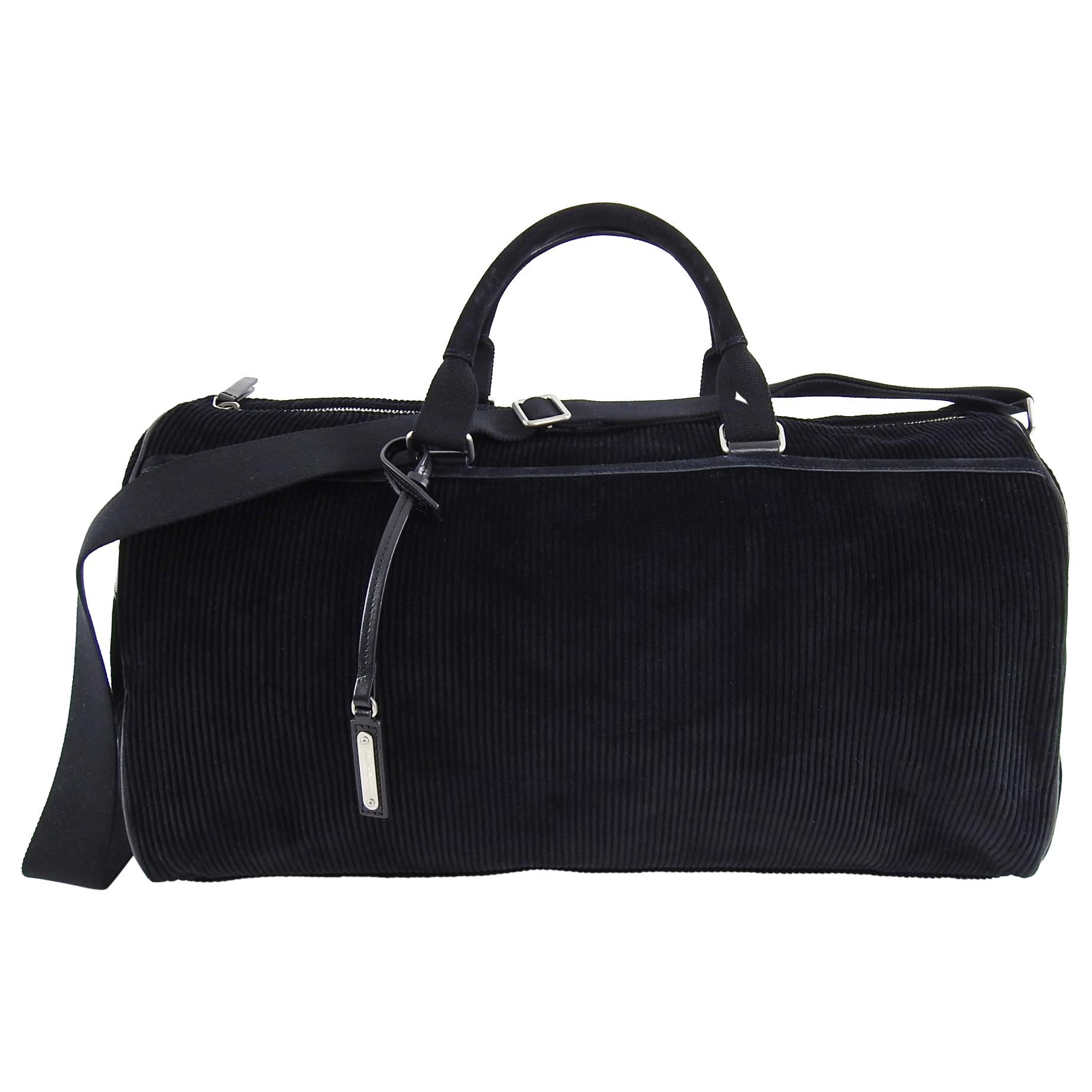 Saint Laurent Black Corduroy Andy Duffle Weekender Bag For Sale