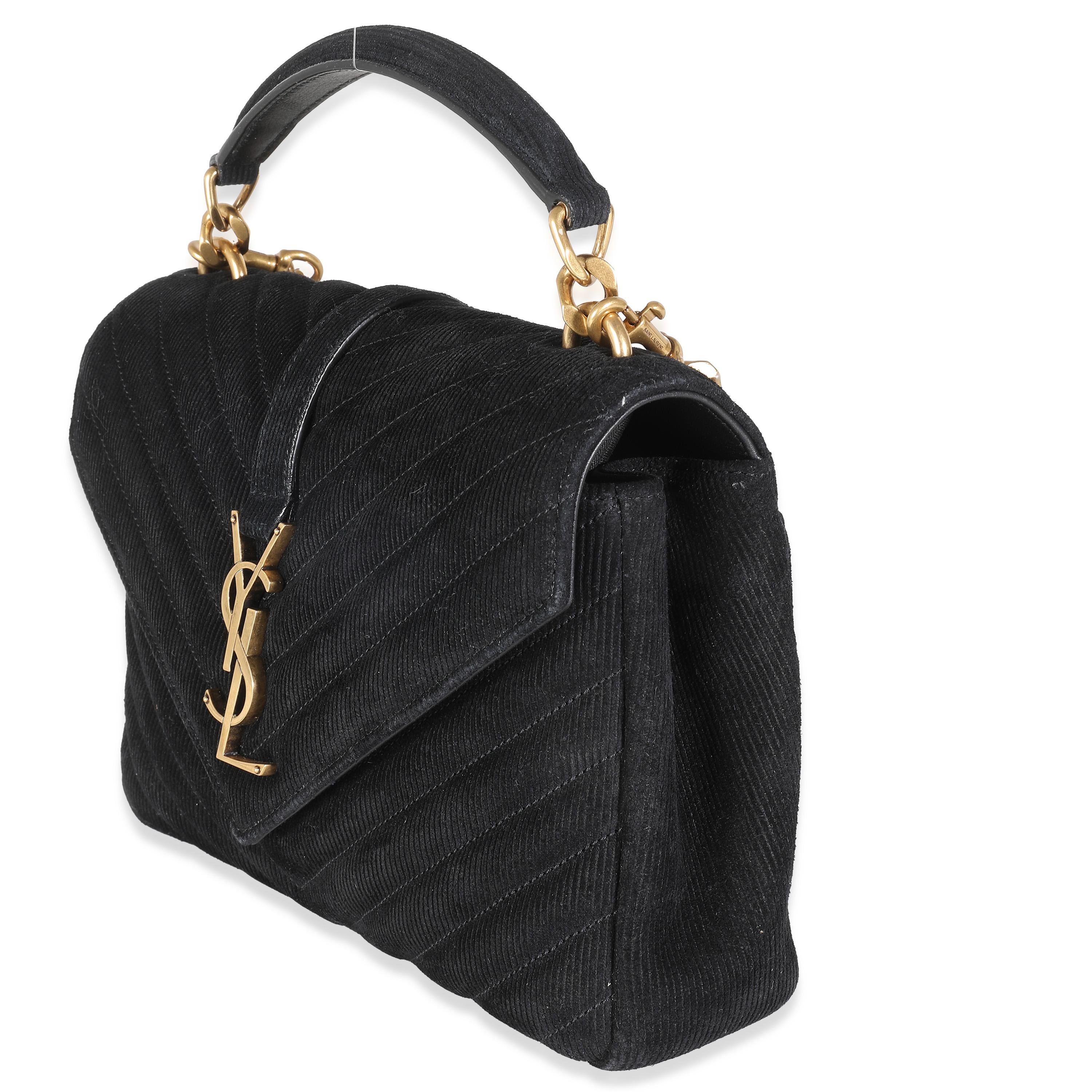 Women's Saint Laurent Black Corduroy Matelasse Chevron Medium College Bag