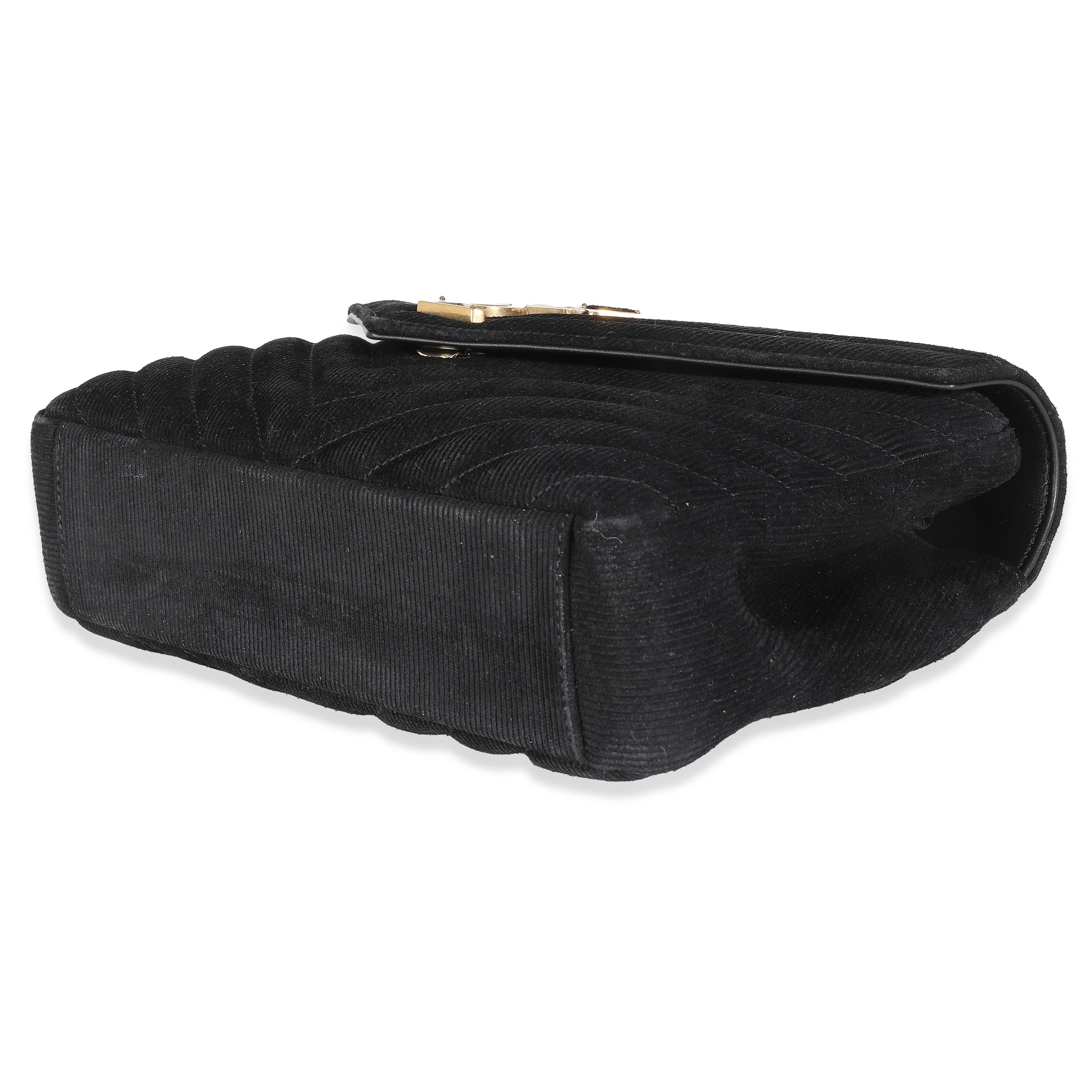 Saint Laurent Black Corduroy Matelasse Chevron Medium College Bag 1