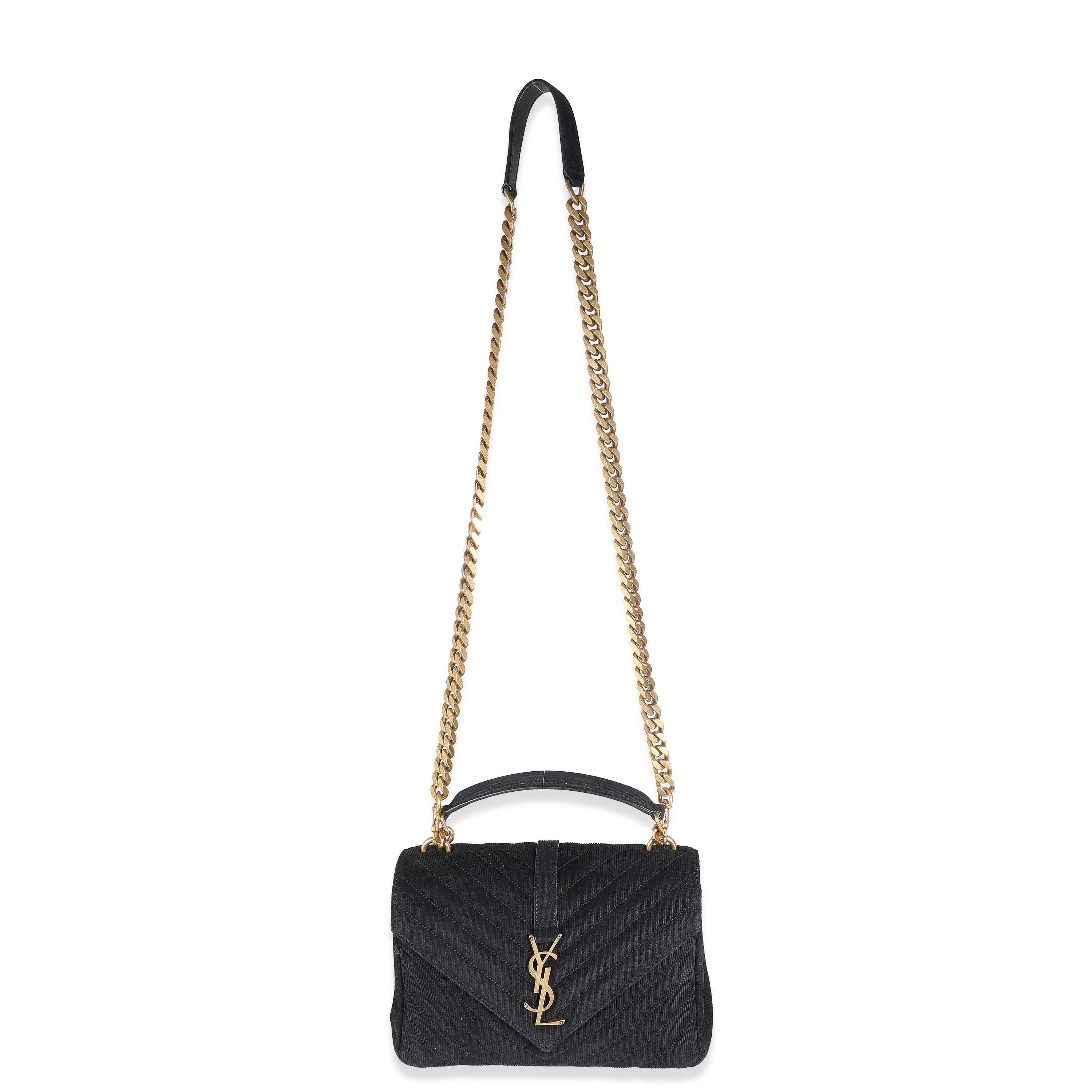 Saint Laurent Black Corduroy Matelasse Chevron Medium College Bag 2
