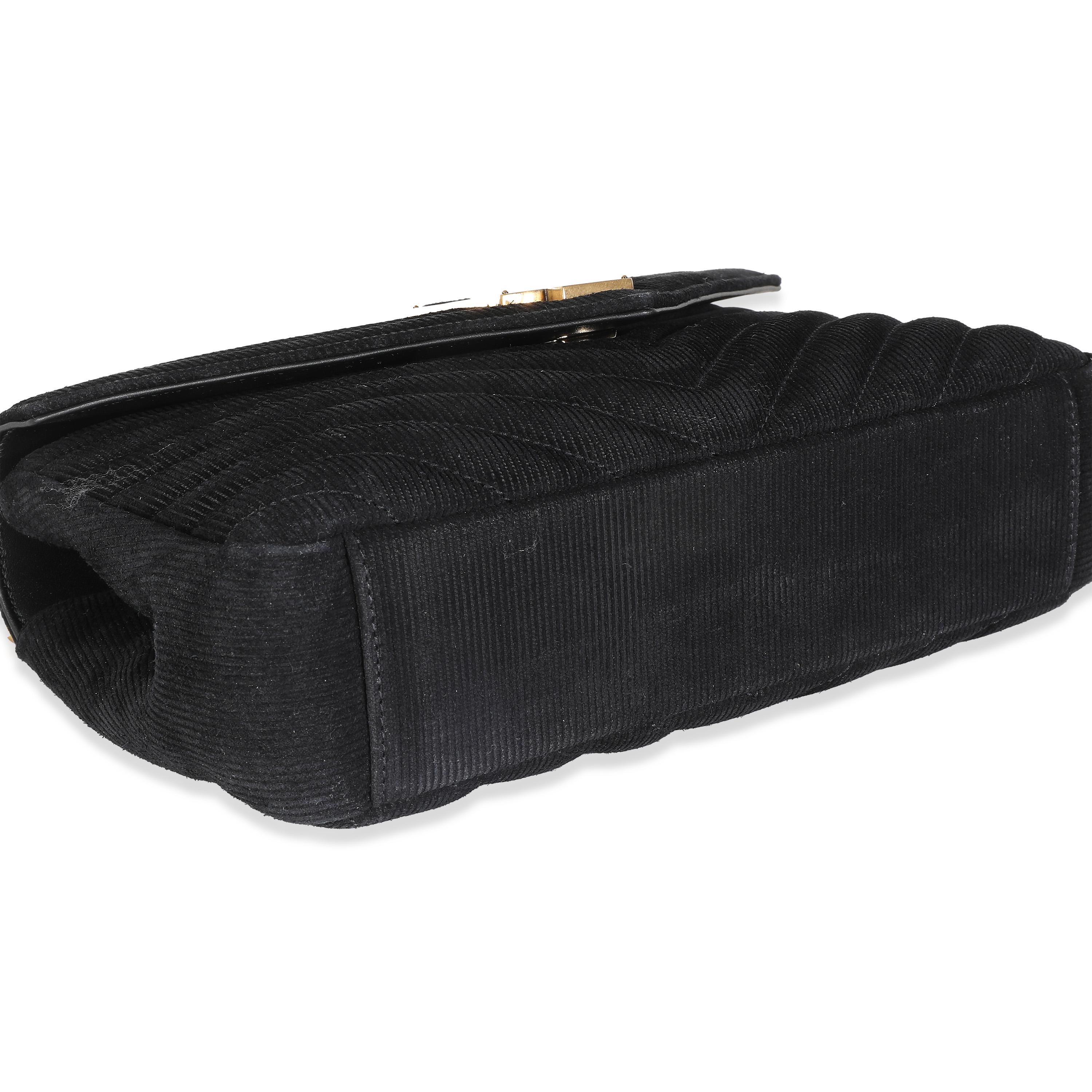 Saint Laurent Black Corduroy Matelasse Chevron Medium College Bag 3