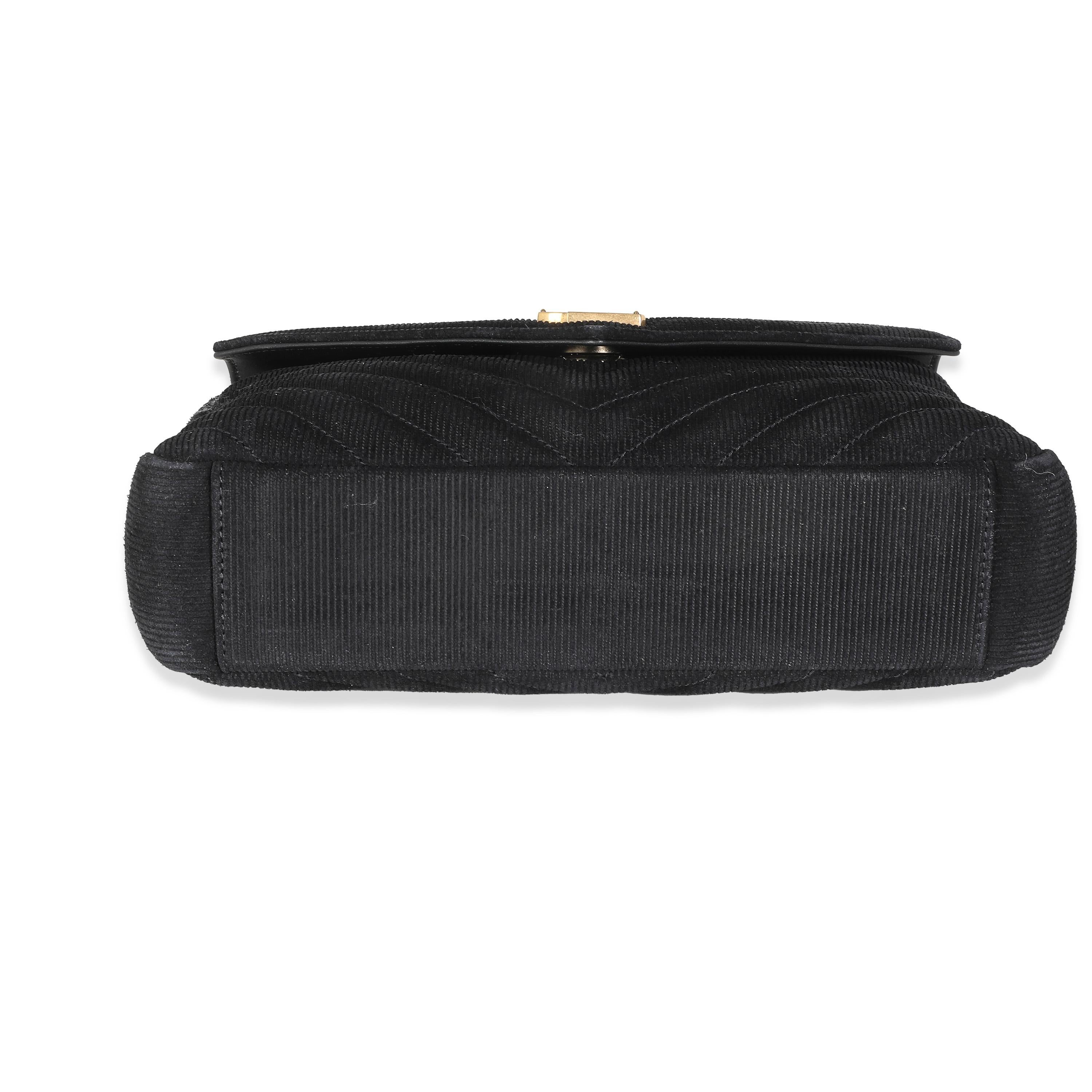 Saint Laurent Black Corduroy Matelasse Chevron Medium College Bag 4