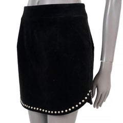 SAINT LAURENT black cotton 2018 STUDDED CORDUROY MINI Skirt 42 L