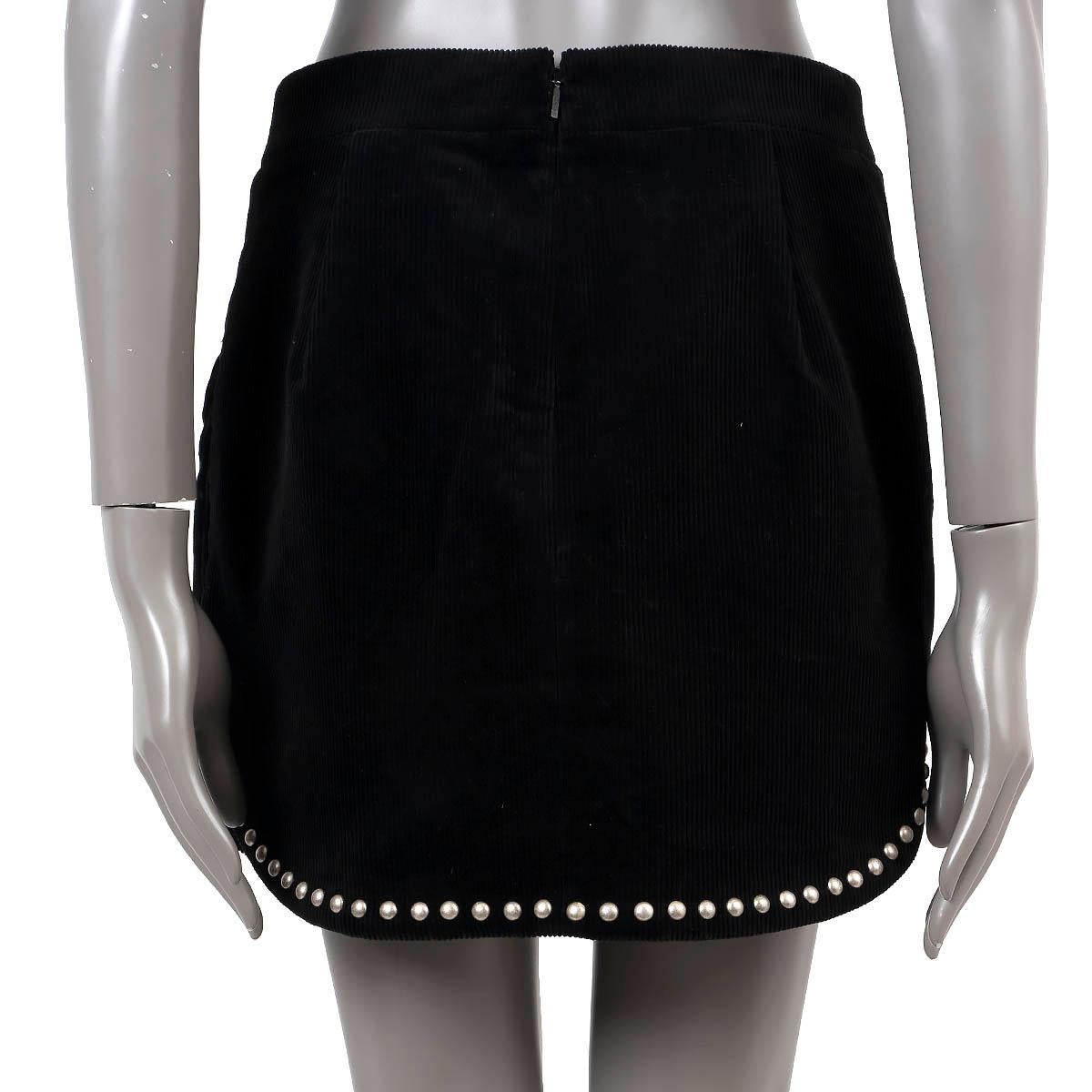 SAINT LAURENT black cotton 2018 STUDDED CORDUROY MINI Skirt 42 L In Excellent Condition For Sale In Zürich, CH