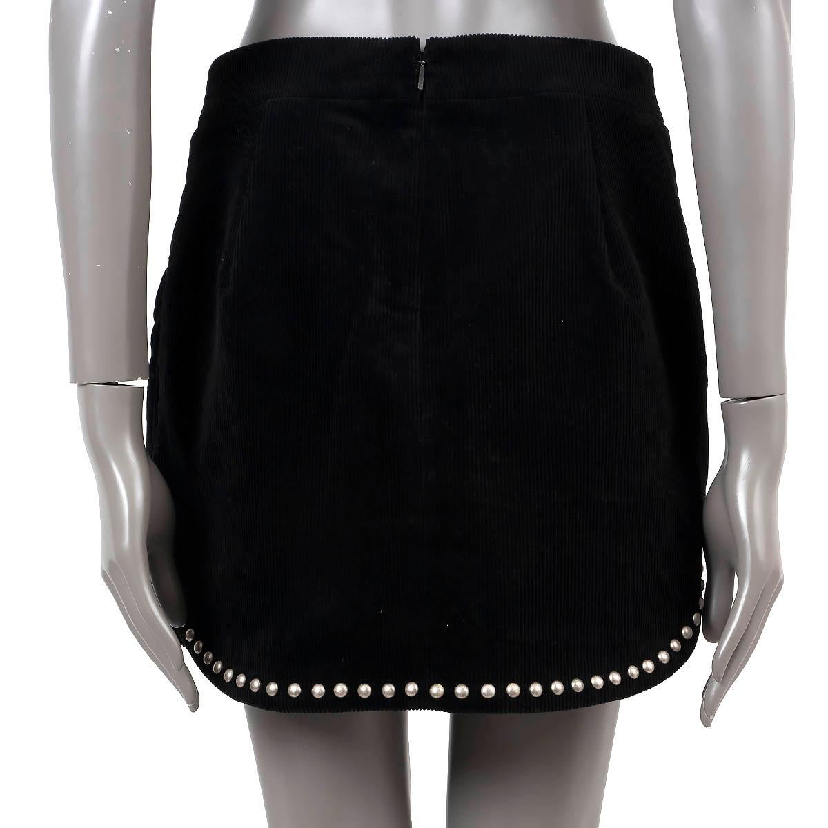 Black SAINT LAURENT black cotton 2018 STUDDED CORDUROY MINI Skirt 42 L For Sale