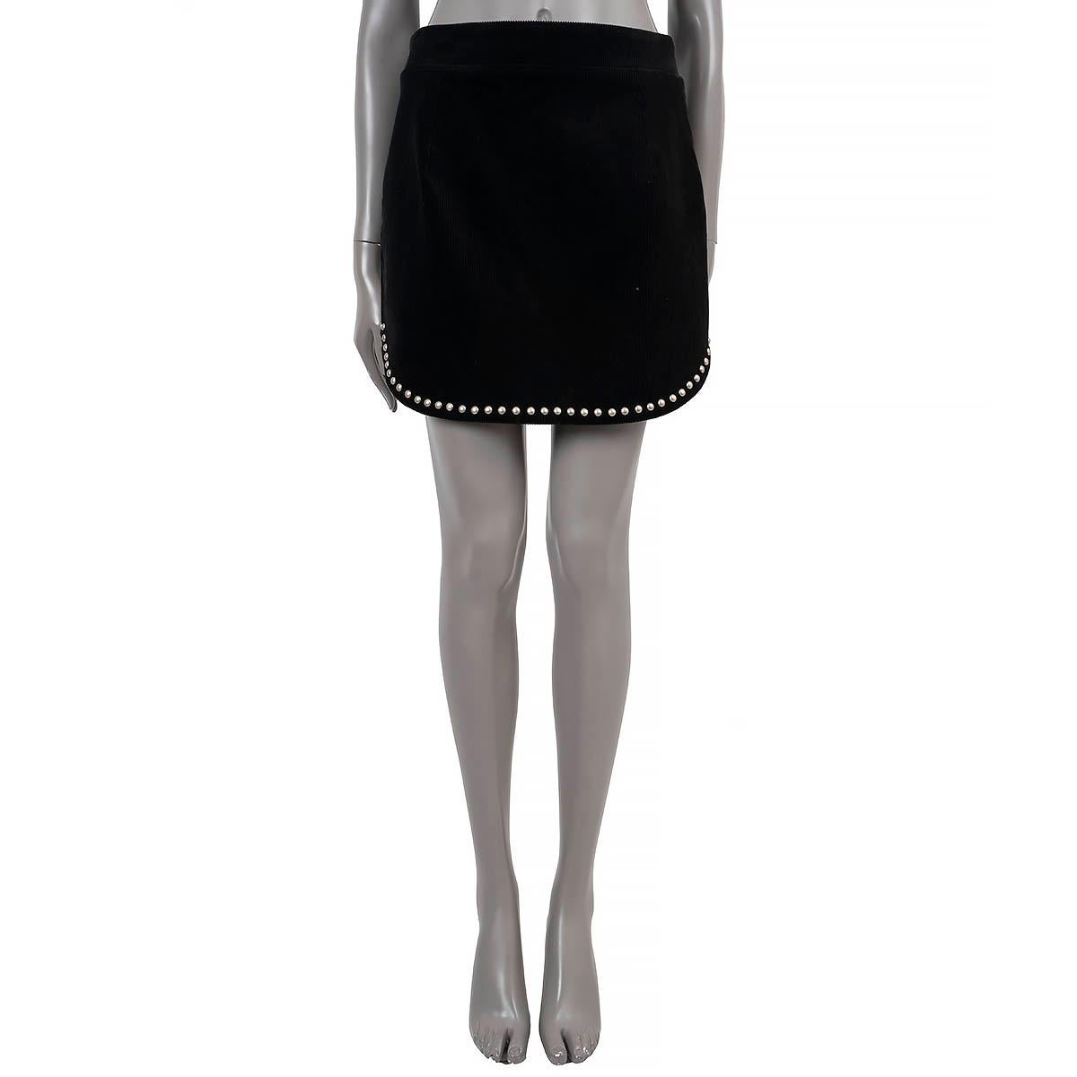 Women's SAINT LAURENT black cotton 2018 STUDDED CORDUROY MINI Skirt 42 L For Sale