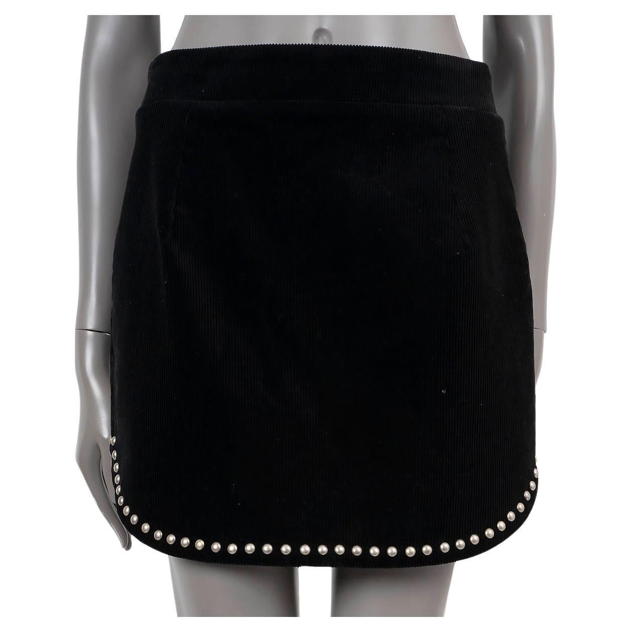SAINT LAURENT black cotton 2018 STUDDED CORDUROY MINI Skirt 42 L For Sale
