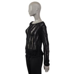 SAINT LAURENT black cotton blend 2014 OPEN KNIT BOATNECK Sweater S