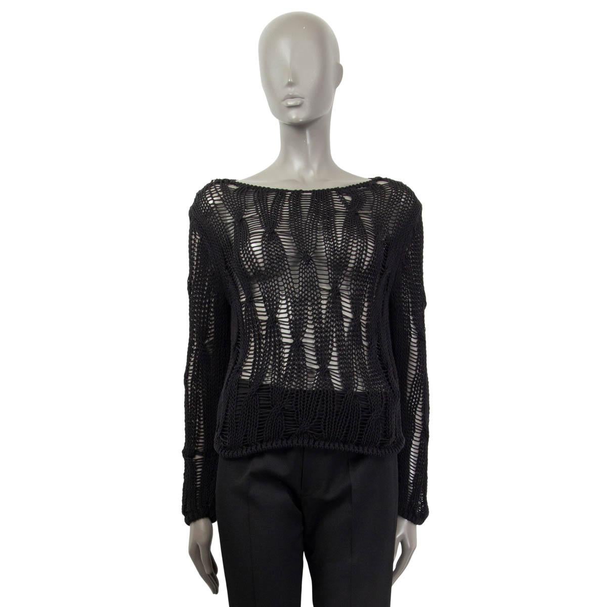 SAINT LAURENT black cotton blend 2014 OPEN KNIT BOATNECK Sweater S In Excellent Condition For Sale In Zürich, CH