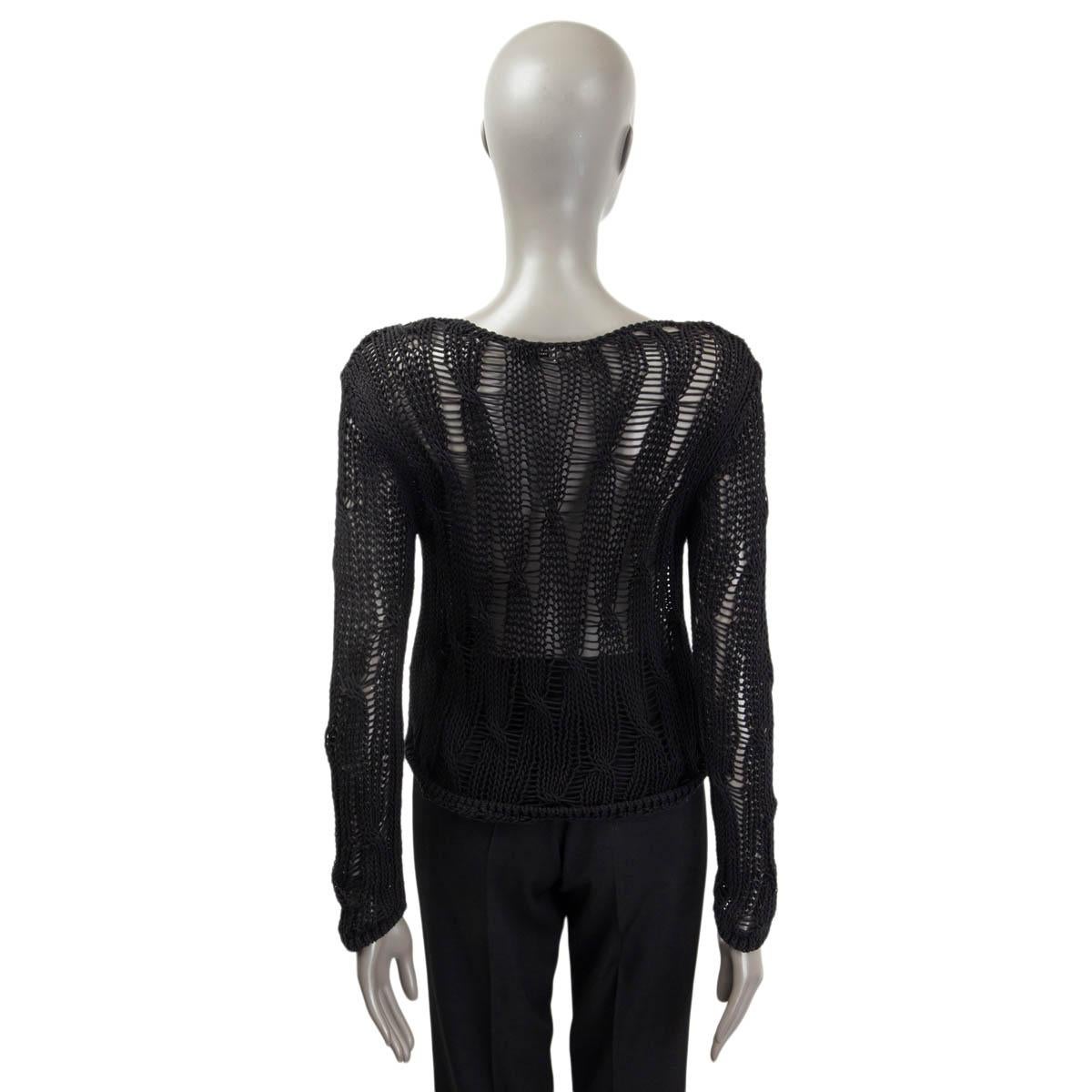 Women's SAINT LAURENT black cotton blend 2014 OPEN KNIT BOATNECK Sweater S For Sale