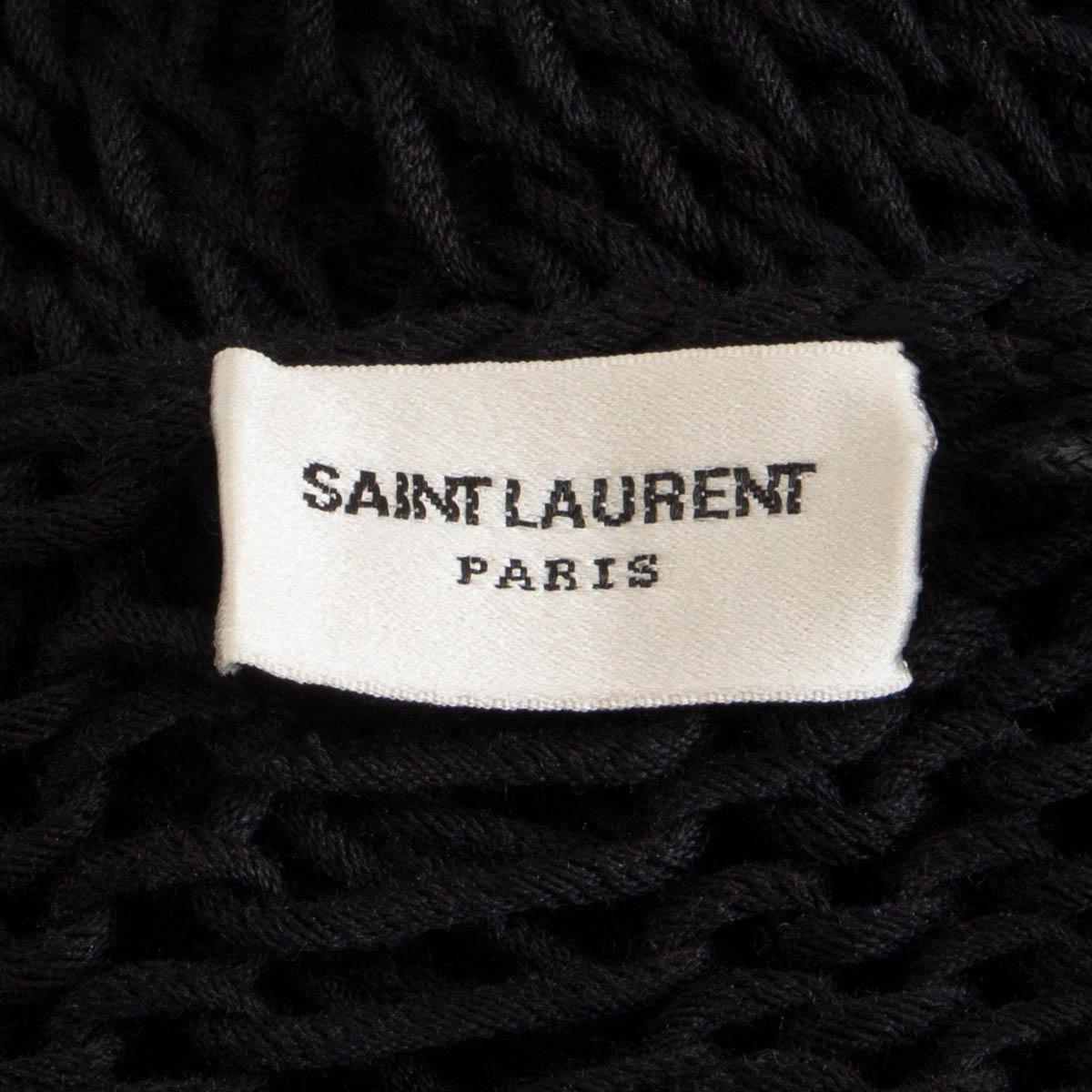 SAINT LAURENT black cotton blend 2014 OPEN KNIT BOATNECK Sweater S For Sale 2