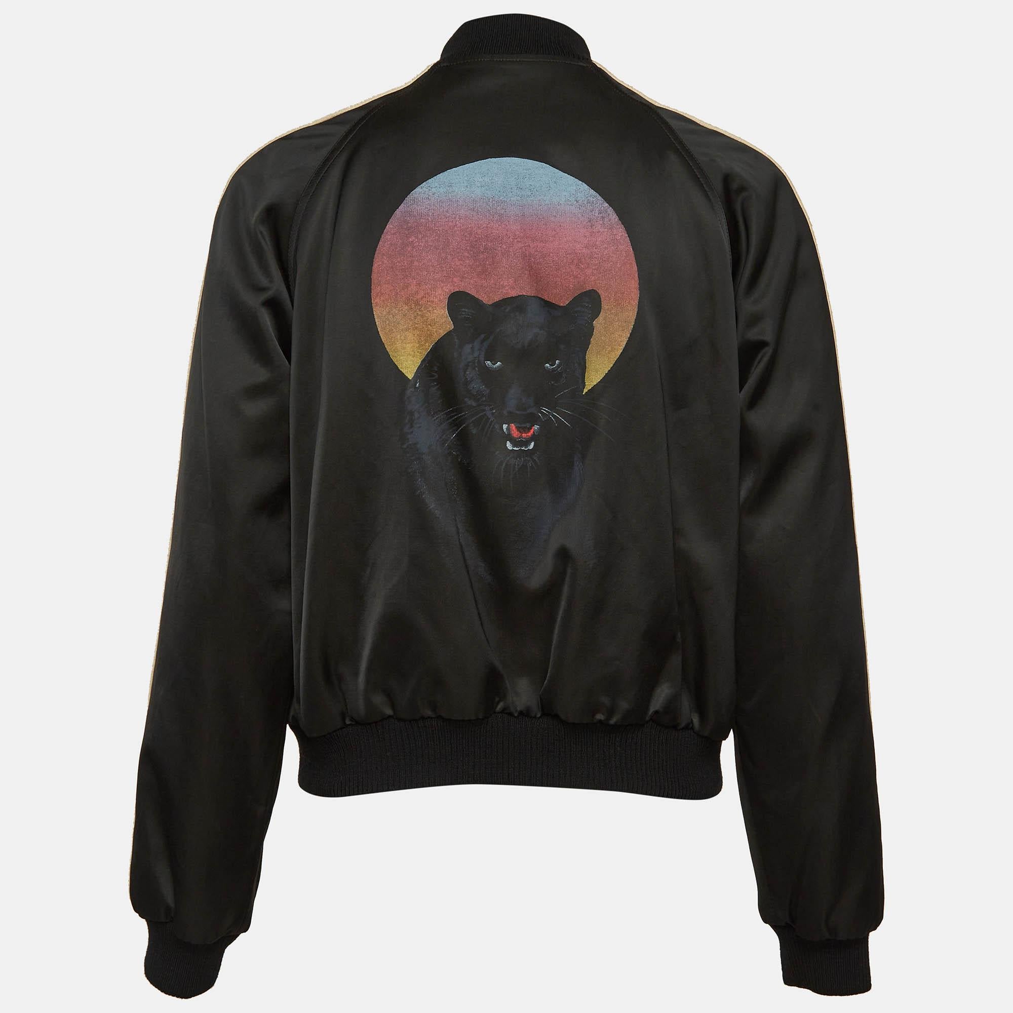 Noir Saint Laurent Veste bombardier à rayures arc-en-ciel en coton mélangé noir M en vente