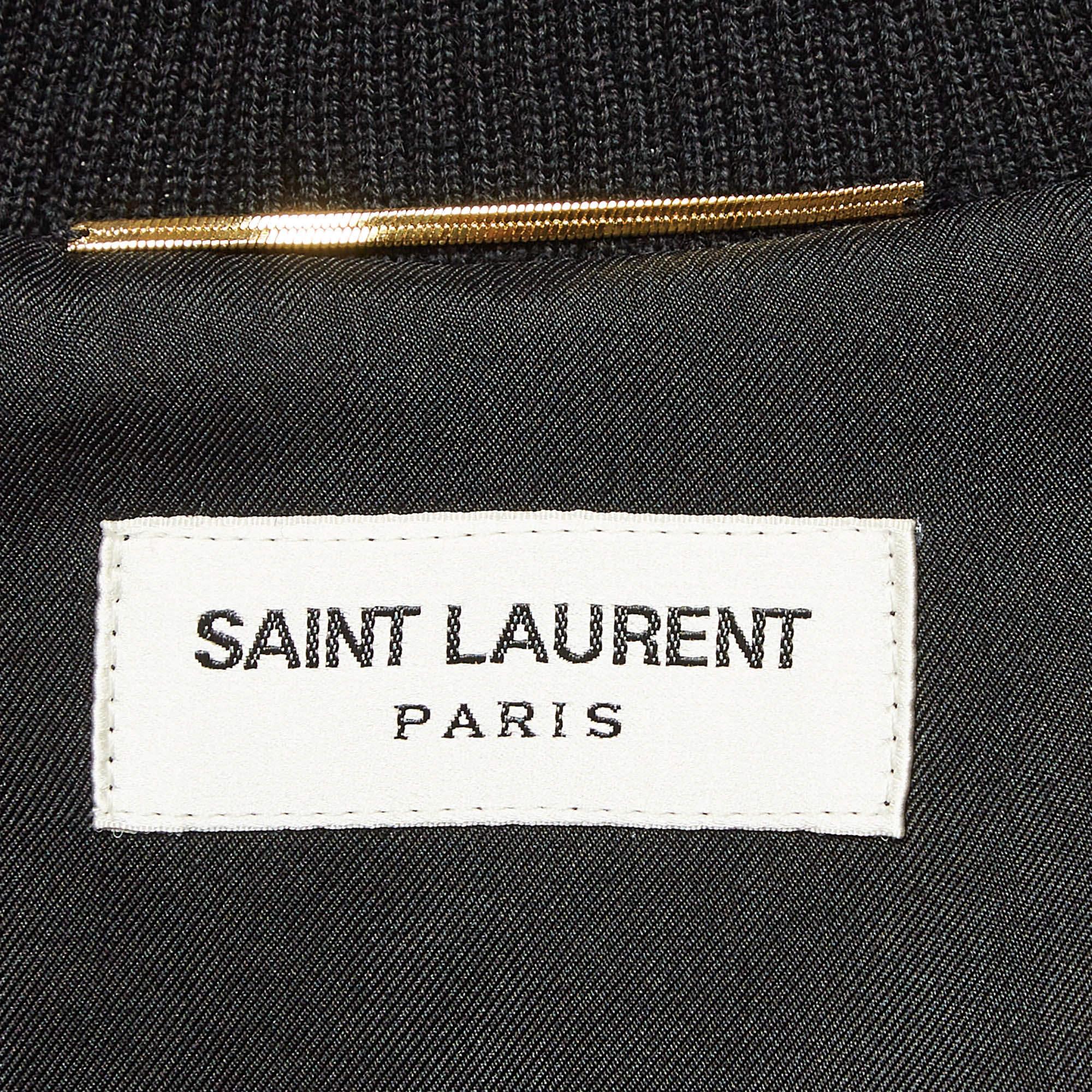 Saint Laurent Veste bombardier à rayures arc-en-ciel en coton mélangé noir M Pour femmes en vente